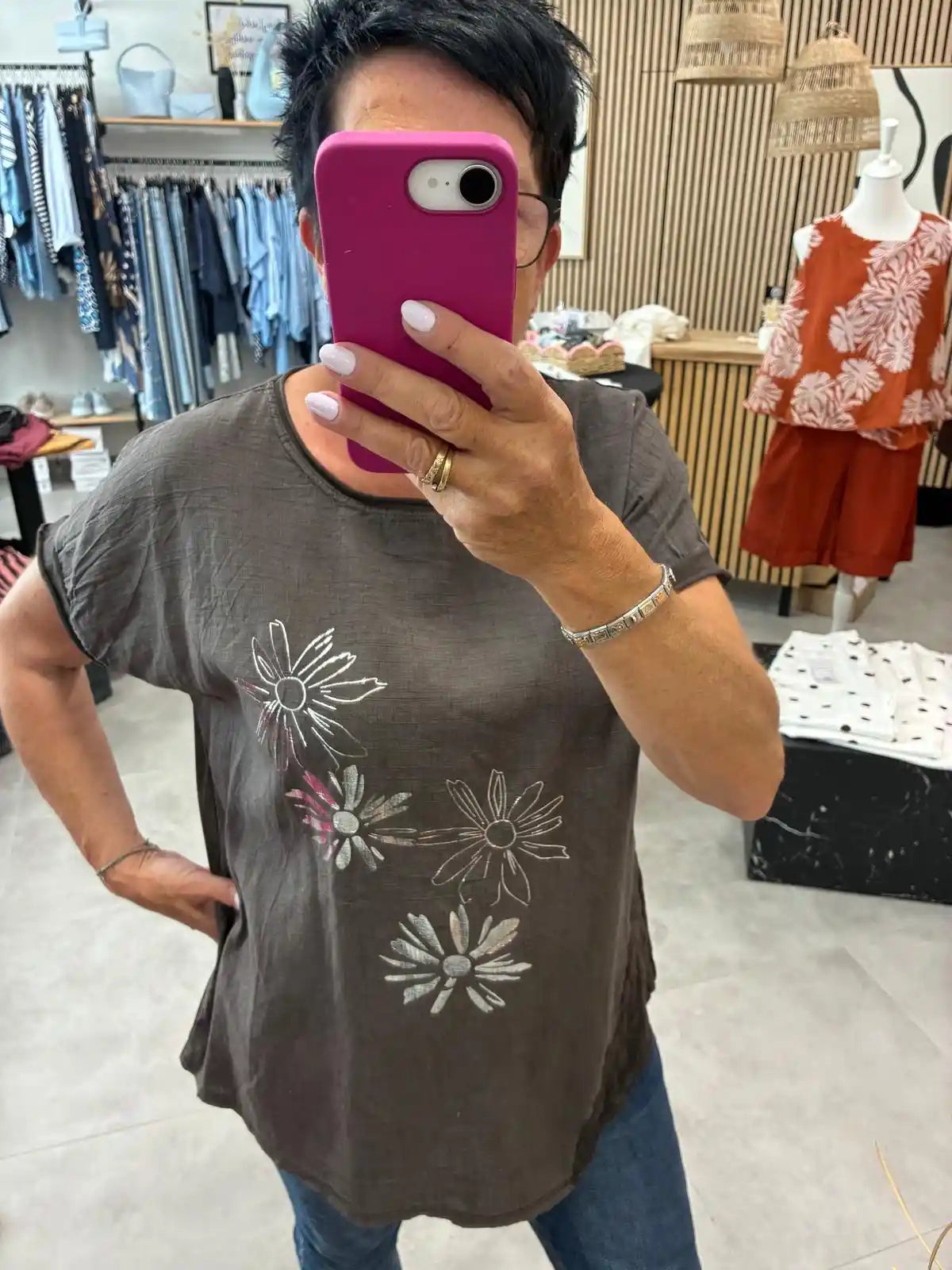 Shirt "Daisyprint" Schokobraun