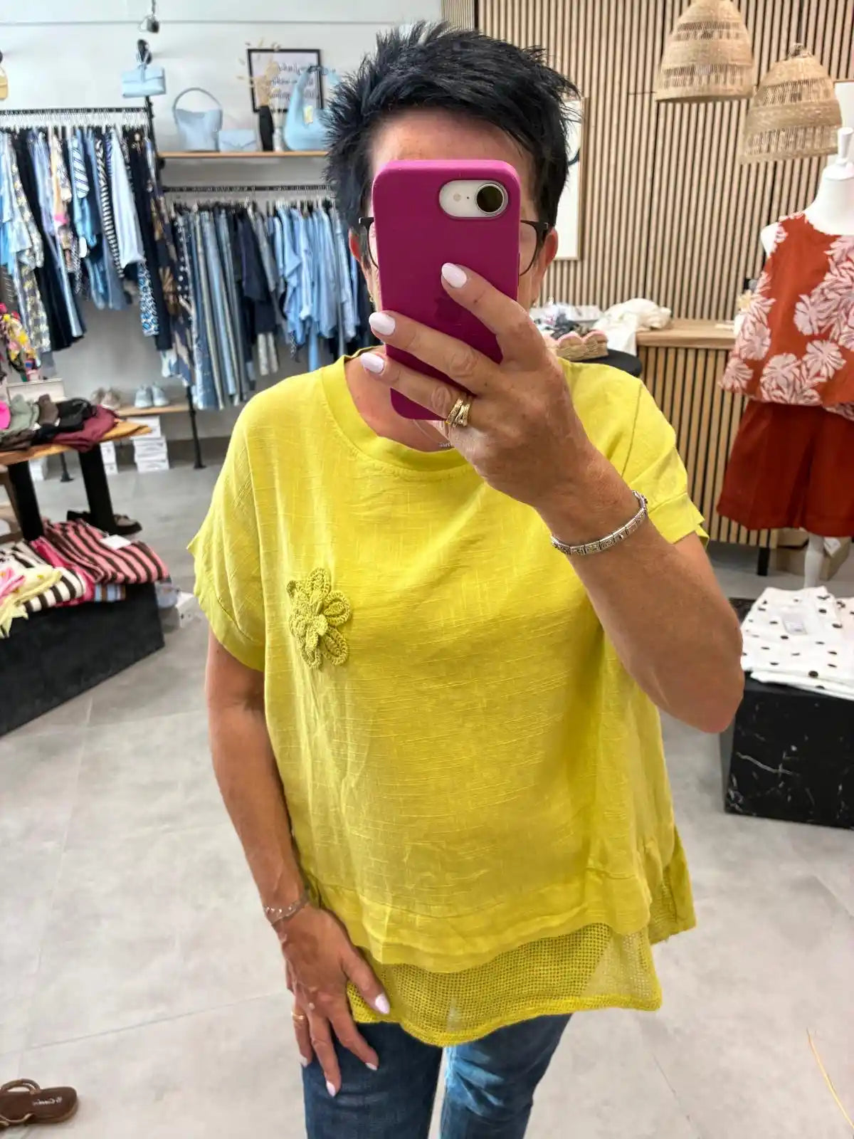 Shirt "Häkelblume" Gelb