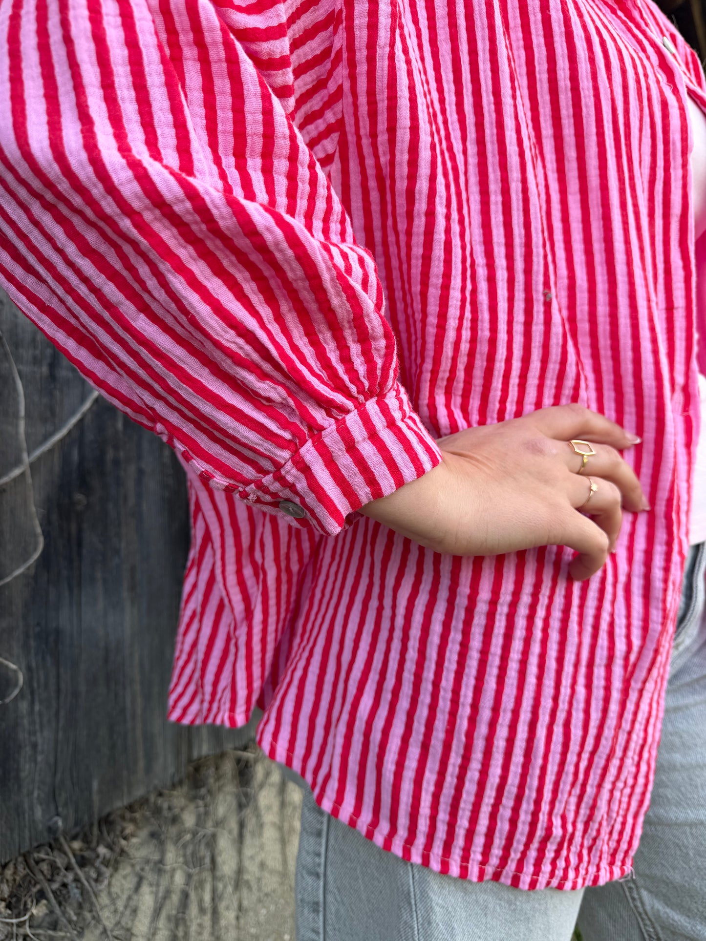 Musselinbluse "Stripe" Rot