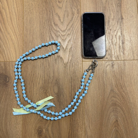 Handykette mit kleinen Holzkugeln Türkis