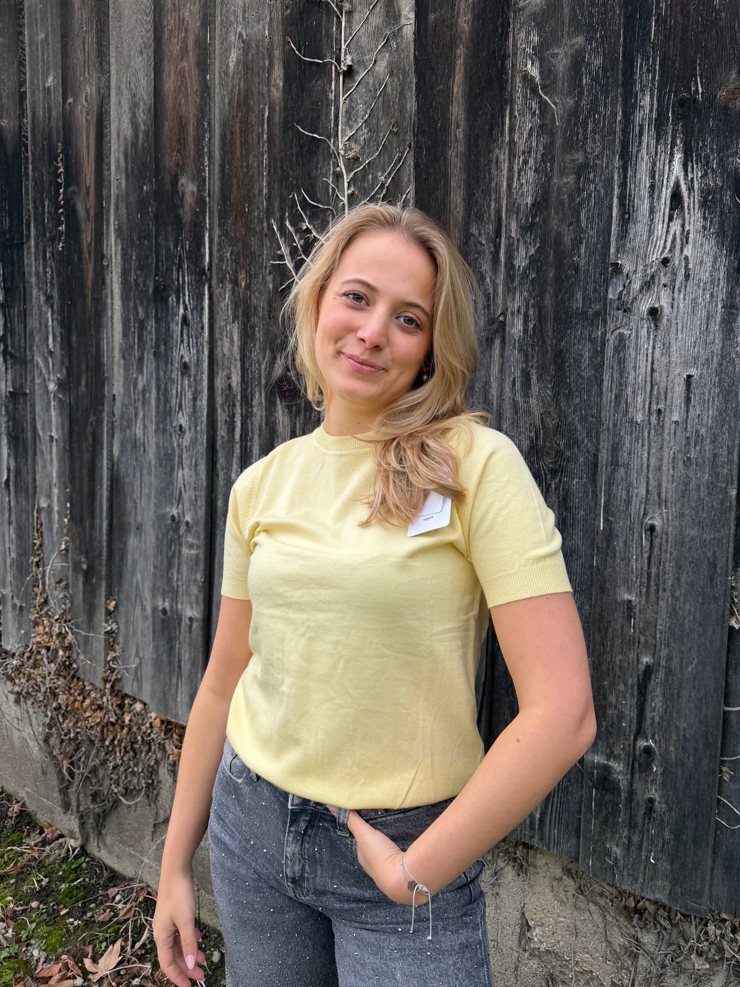 Kurzarmpullover "Soft" Pastellgelb