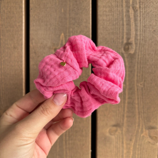 Scrunchie Musselin Neonrosa