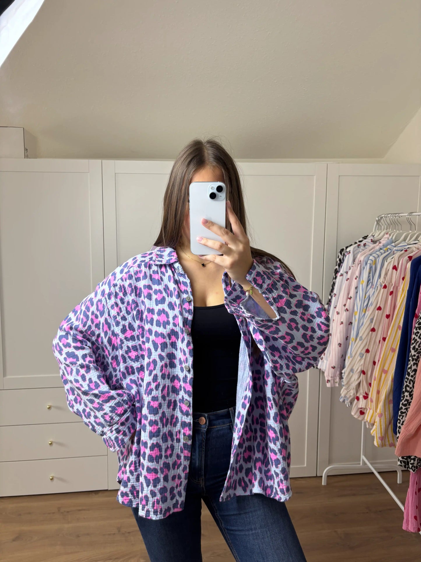 Musselinbluse Leomuster I