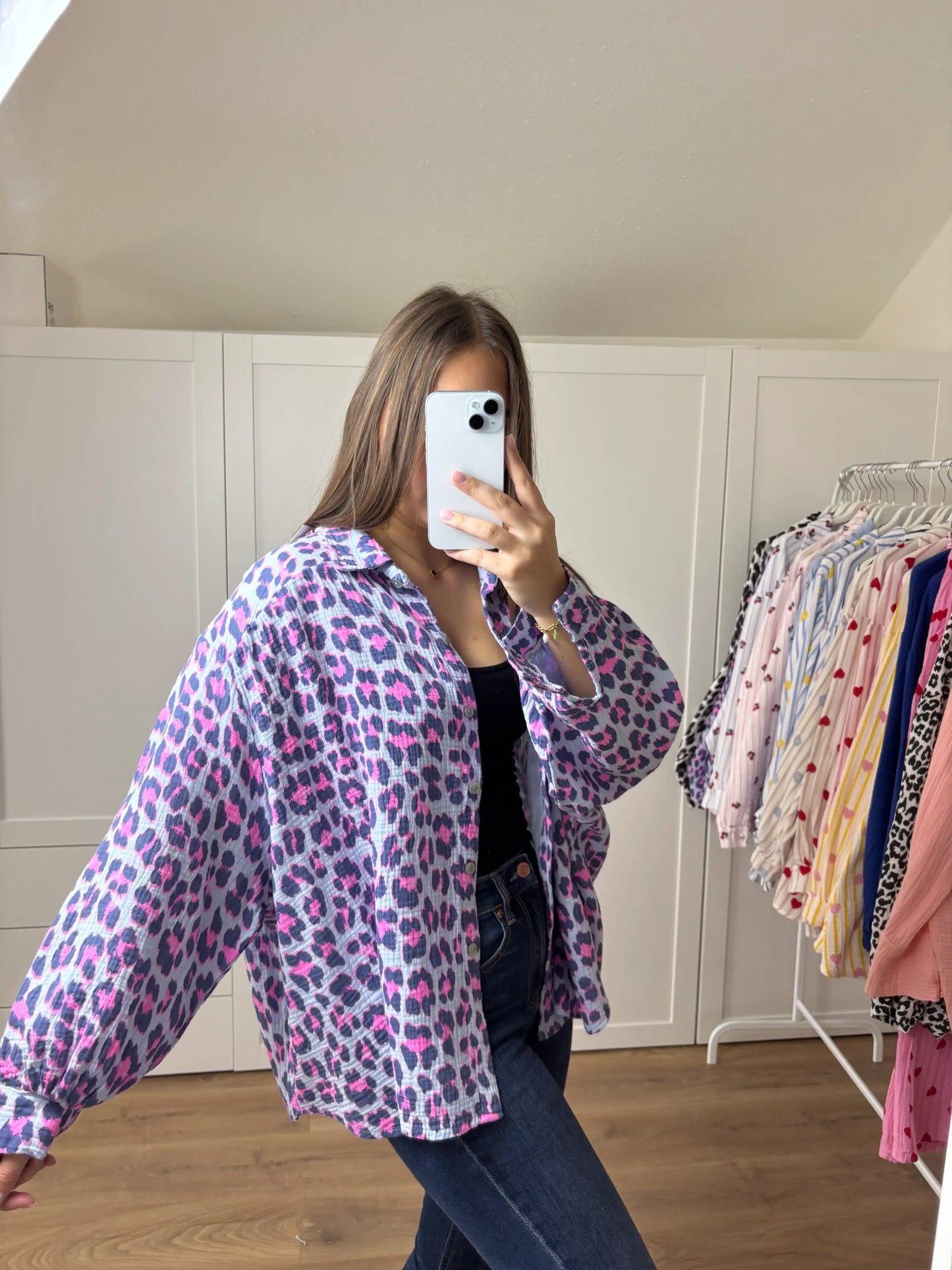 Musselinbluse Leomuster I