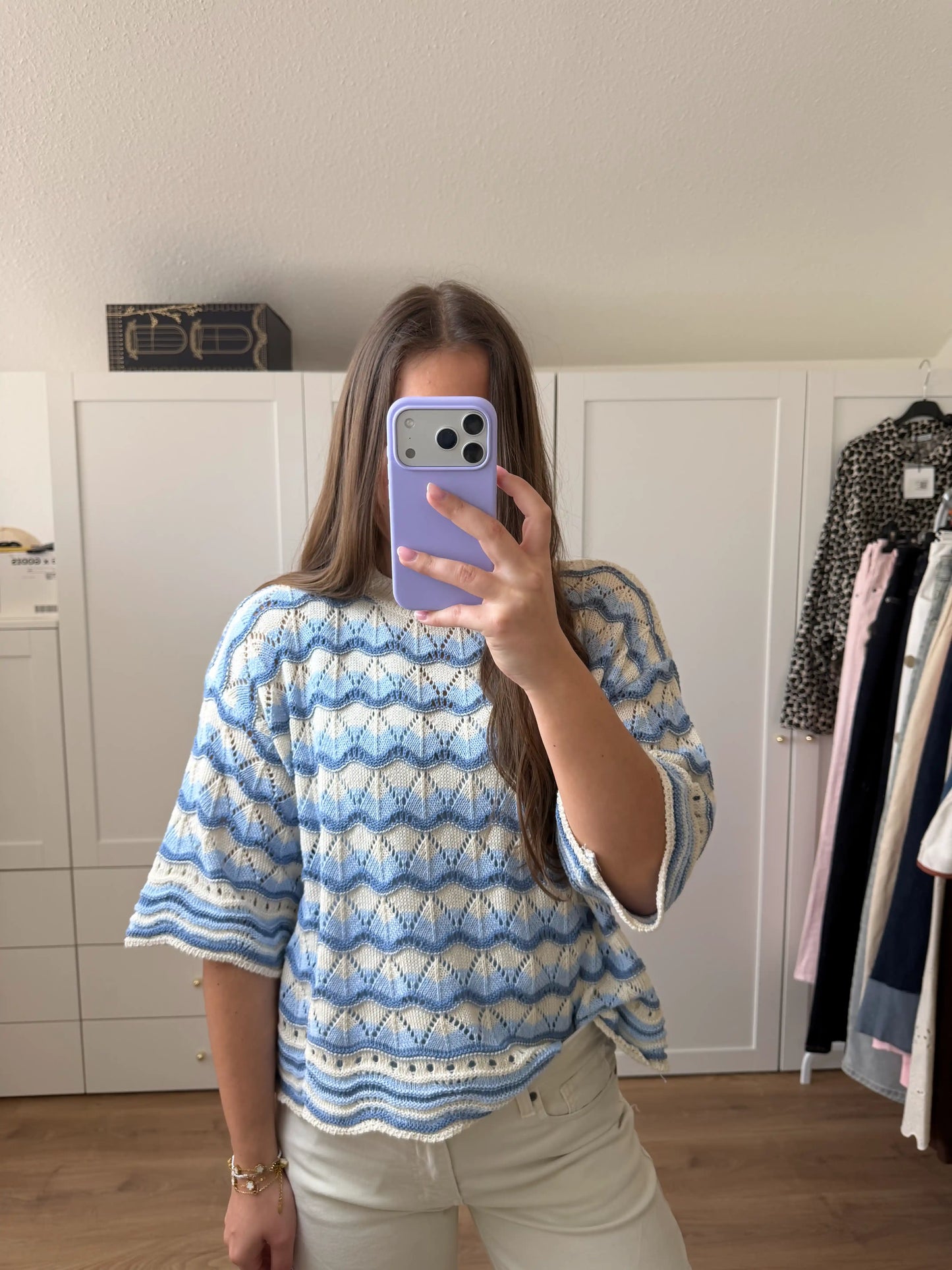 Häkelpullover "Wave" Blau