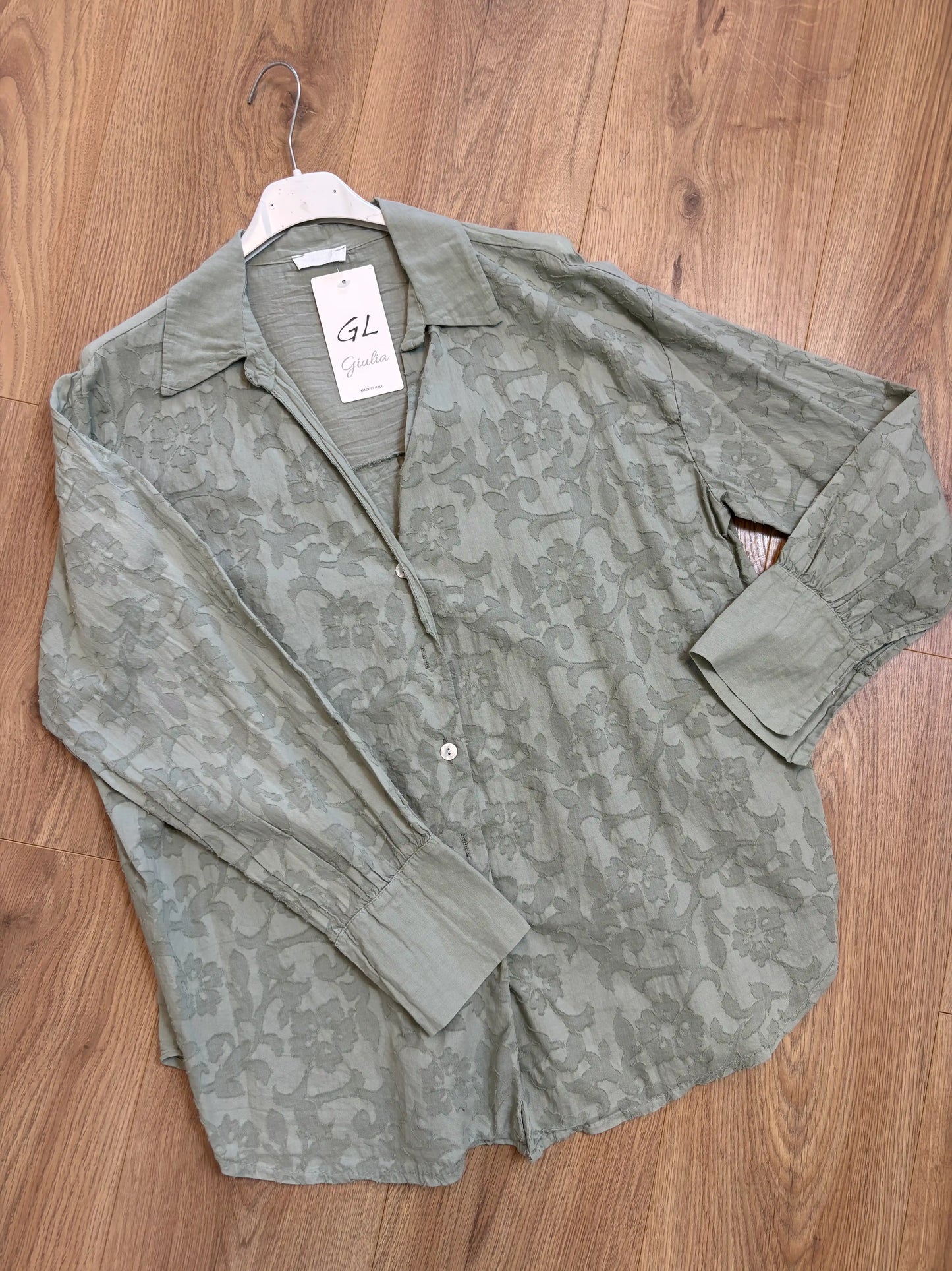 Bluse "Blumen" Olivegrün