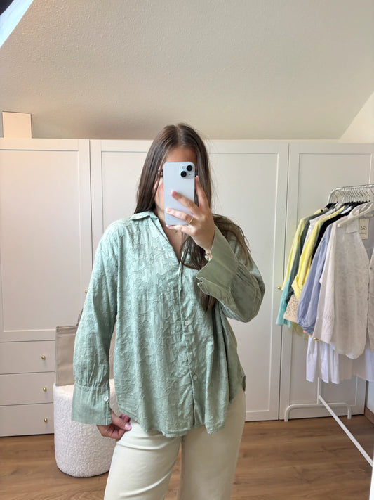 Bluse "Blumen" Olivegrün