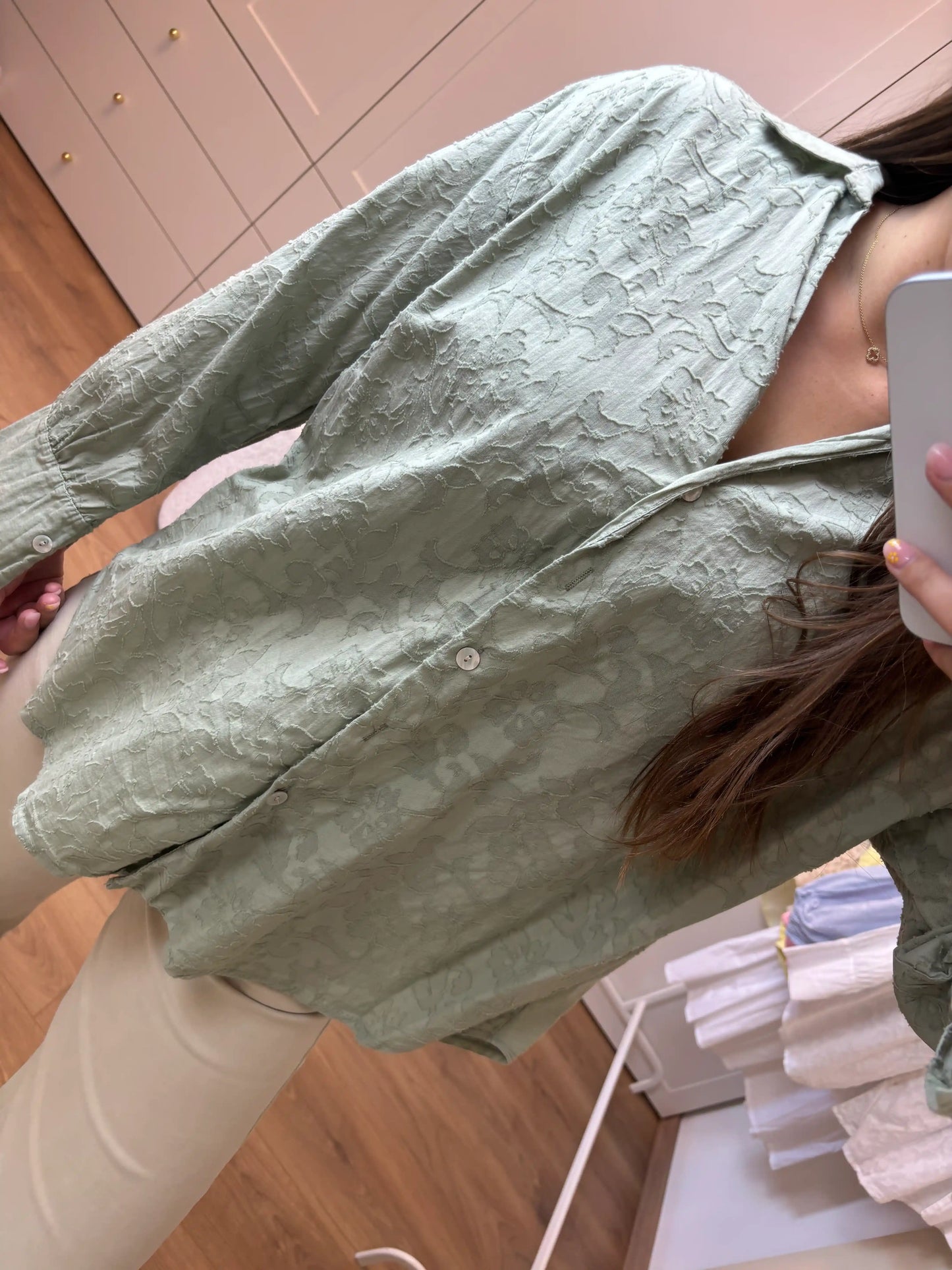 Bluse "Blumen" Olivegrün