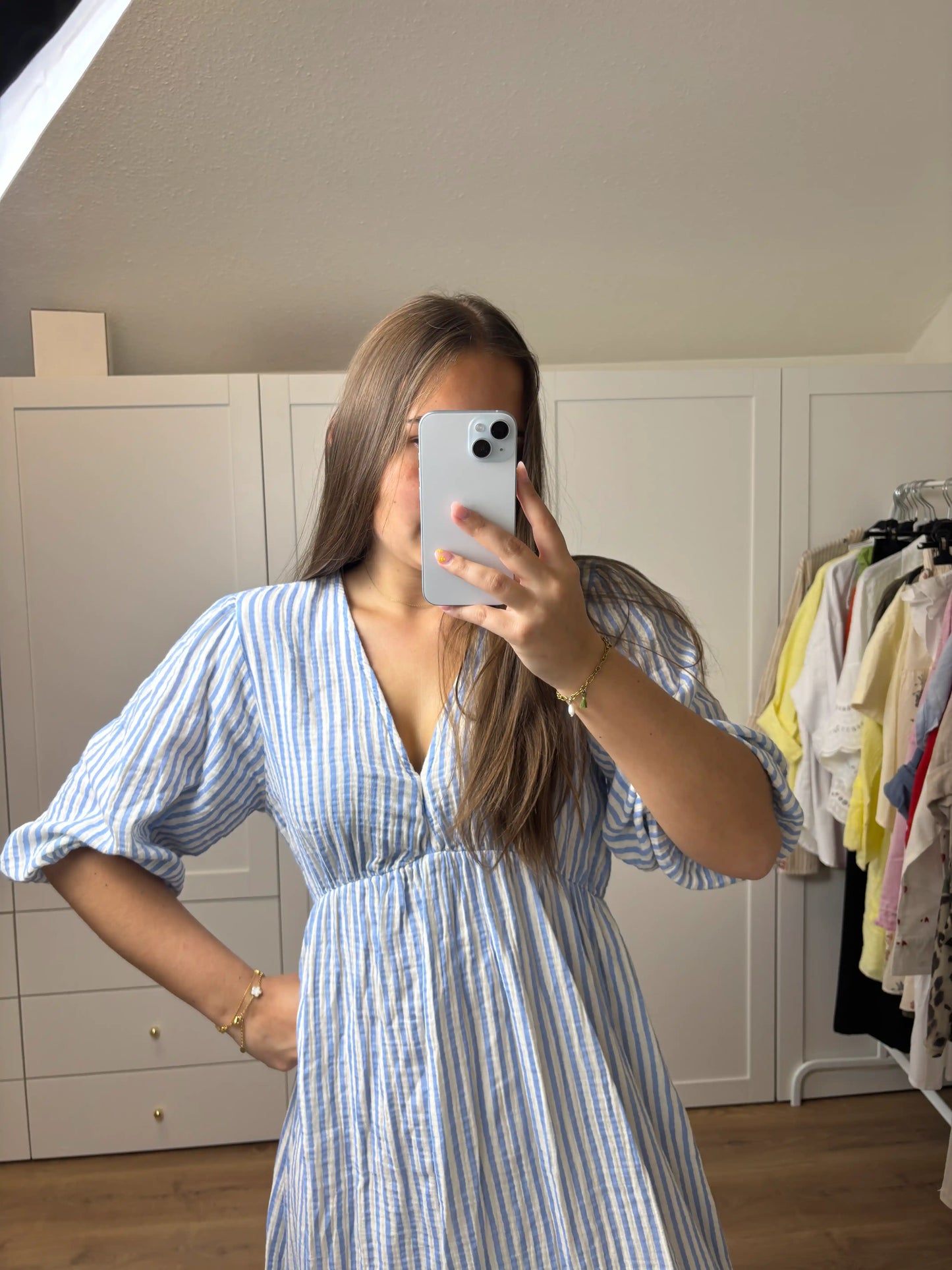 Musselinkleid "Stripe" Blau