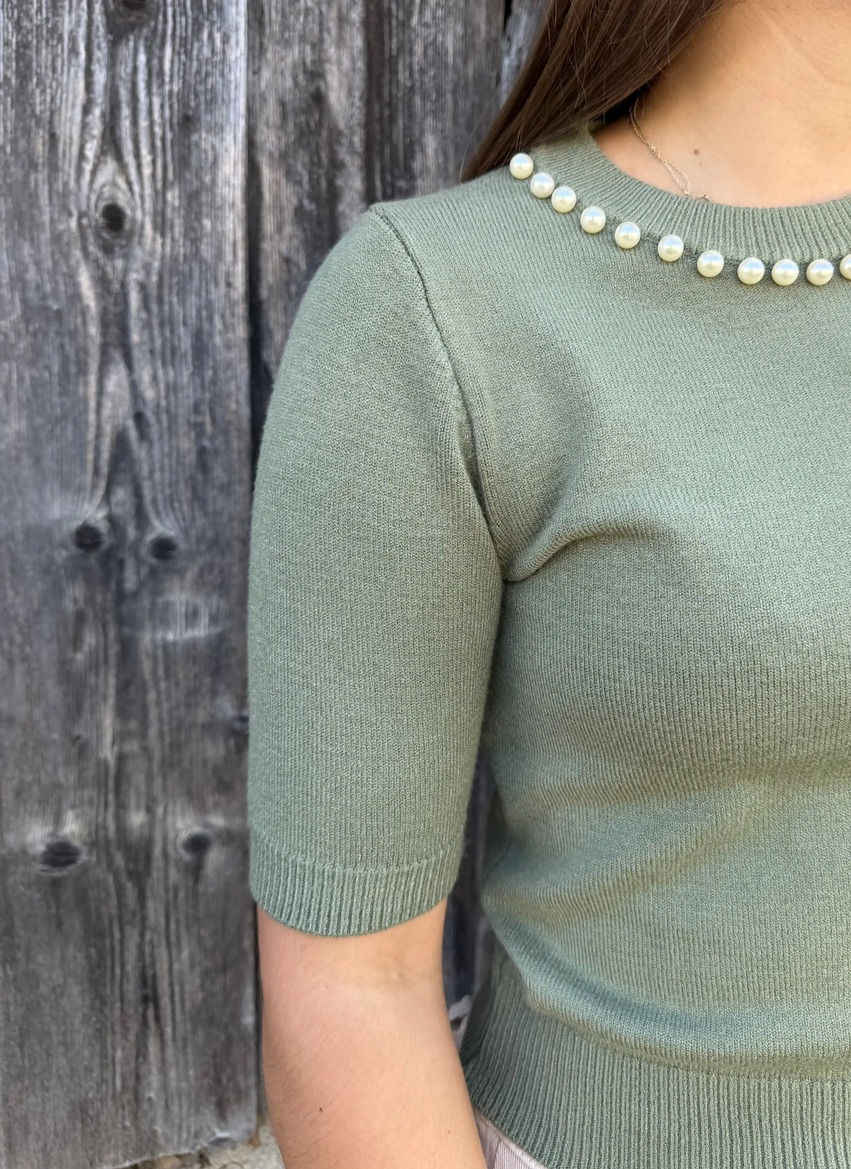 Kurzarmpullover "Perlenbogen" Salbeigrün