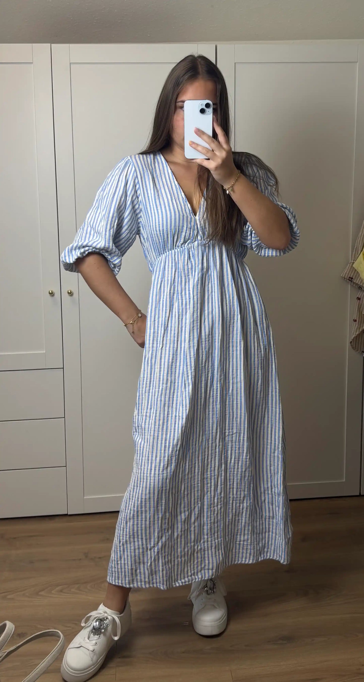 Musselinkleid "Stripe" Blau