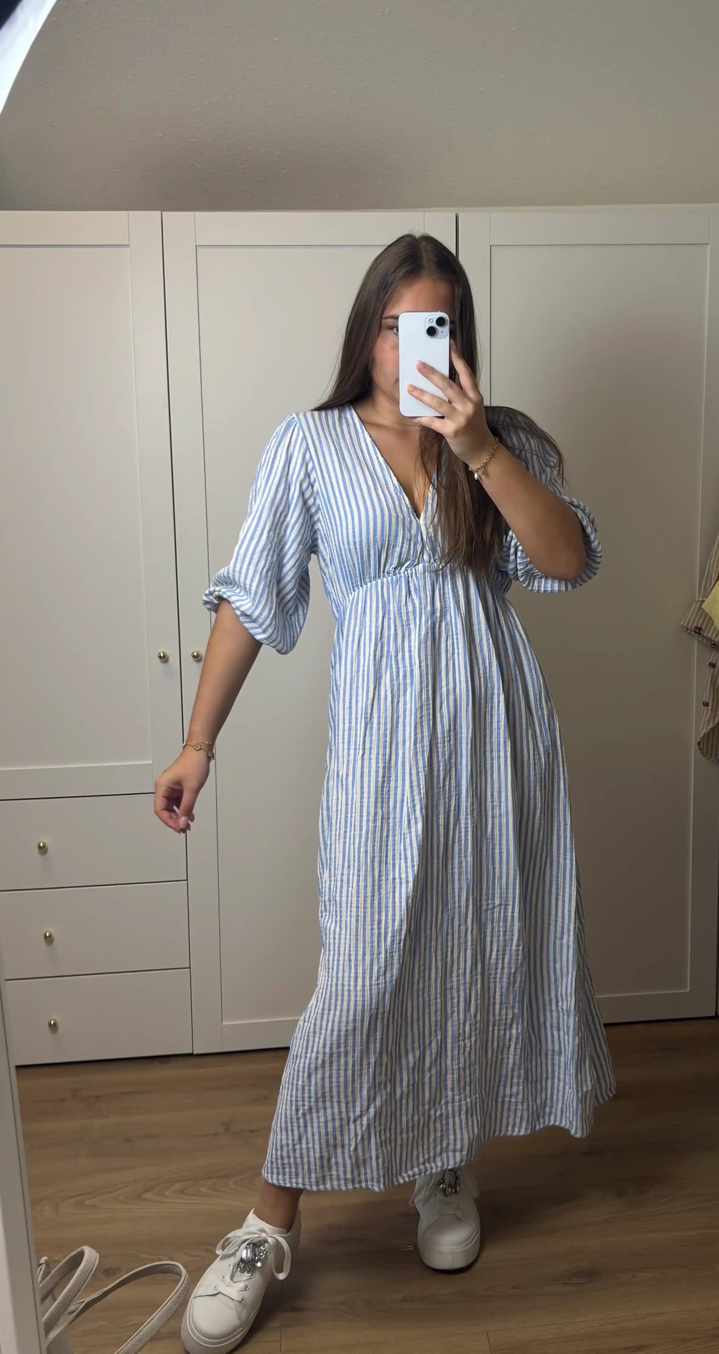 Musselinkleid "Stripe" Blau