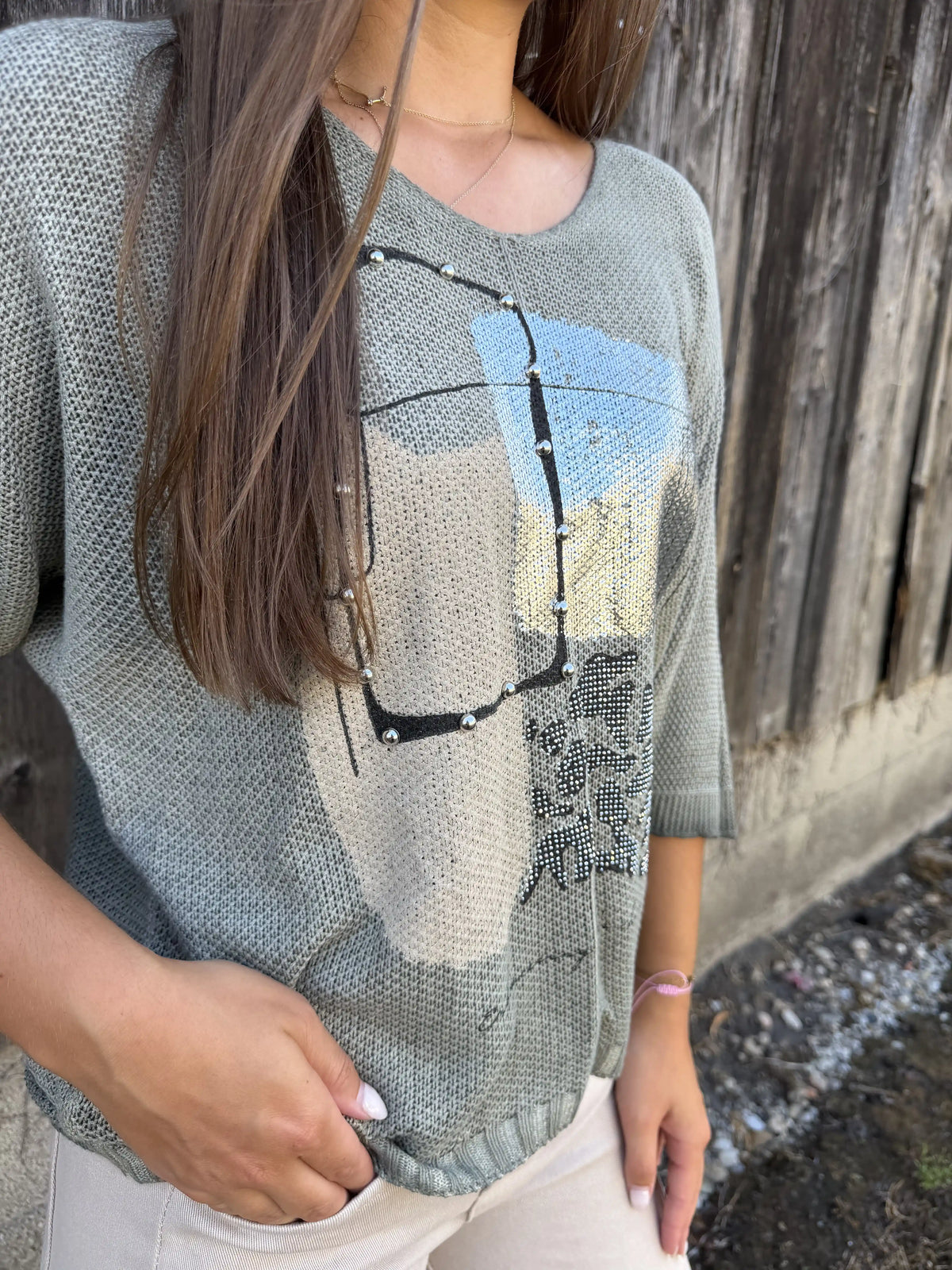 Pullover"Art Mosaic" Olivegrün