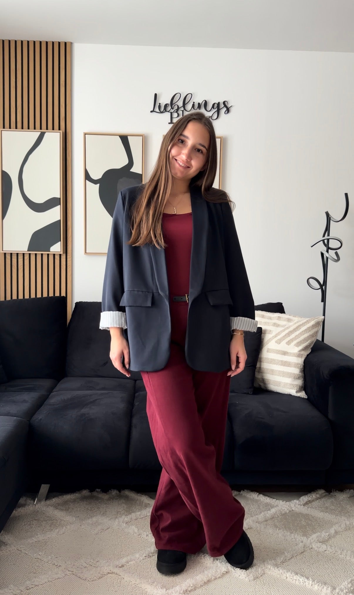 Wide-Leg-Jeans Weinrot