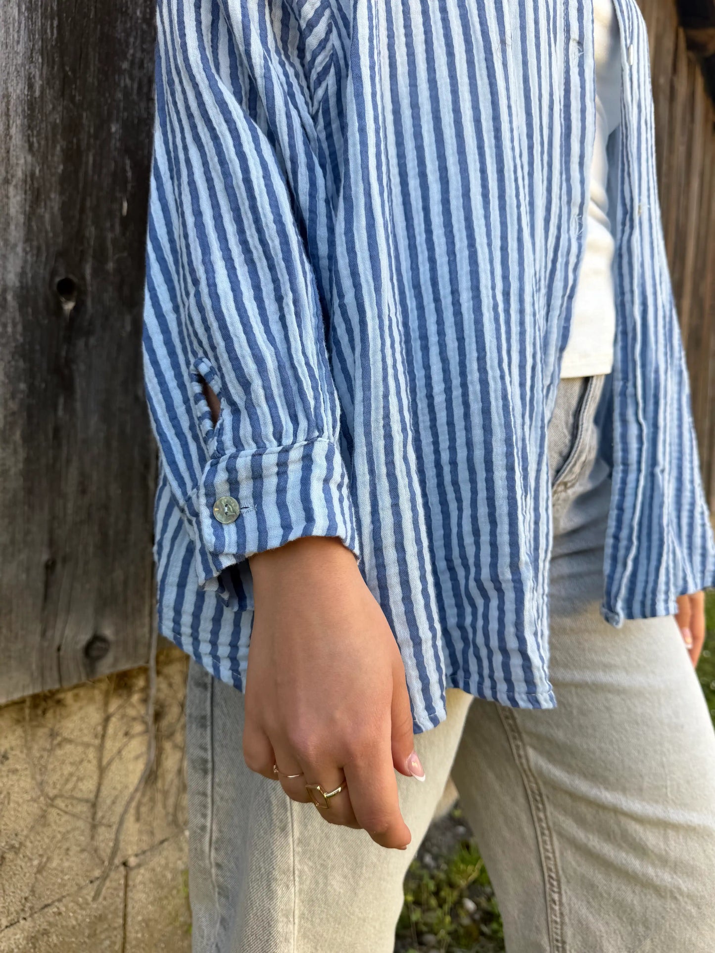 Musselinbluse "Stripe" Hellblau