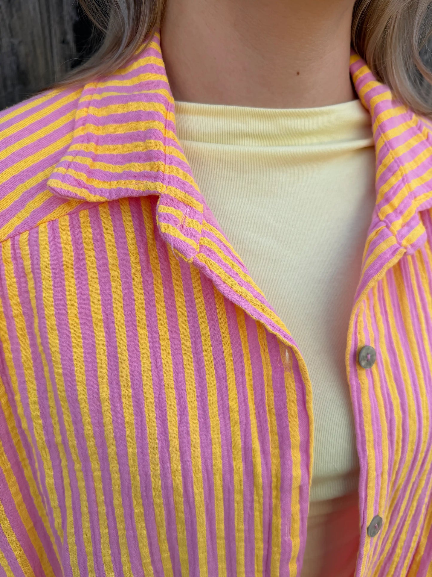 Musselinbluse "Stripe" Rosa