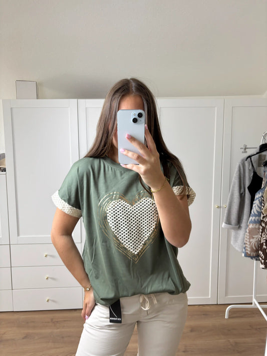 Shirt "Gitterherz" Olivegrün