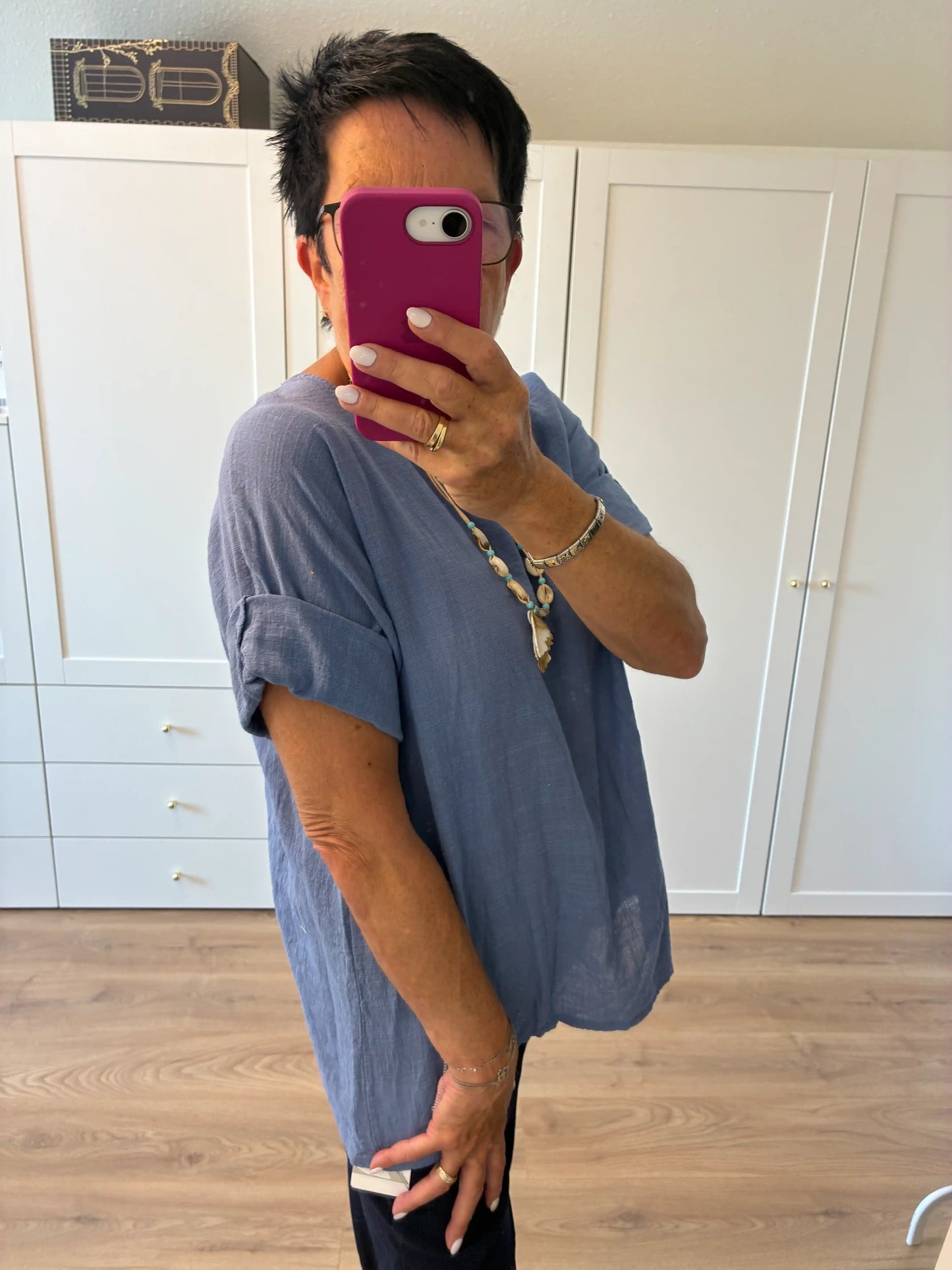 Shirt "Linooptik" Mittelblau