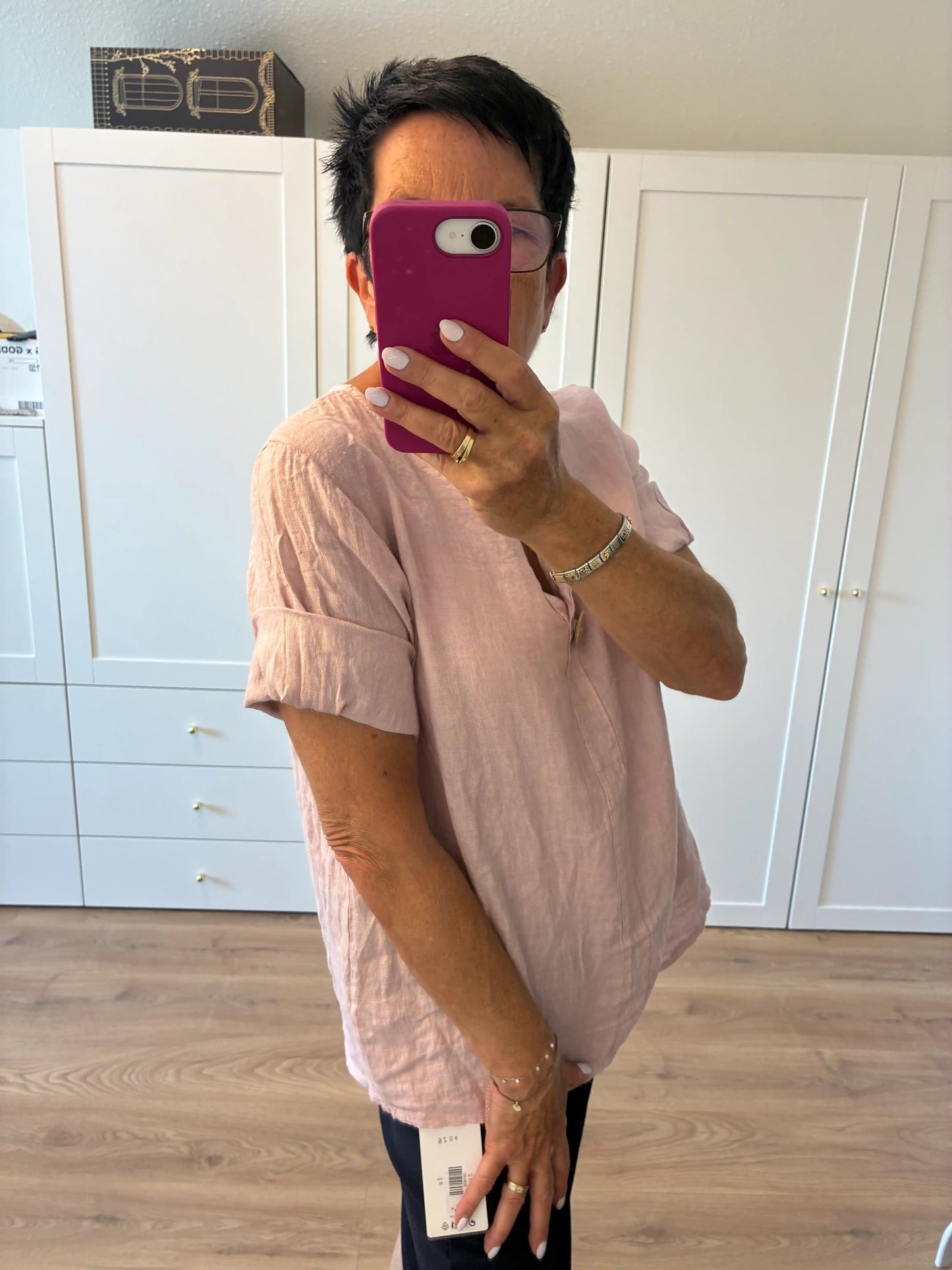 Leinenbluse "Holzknopf" Rosa