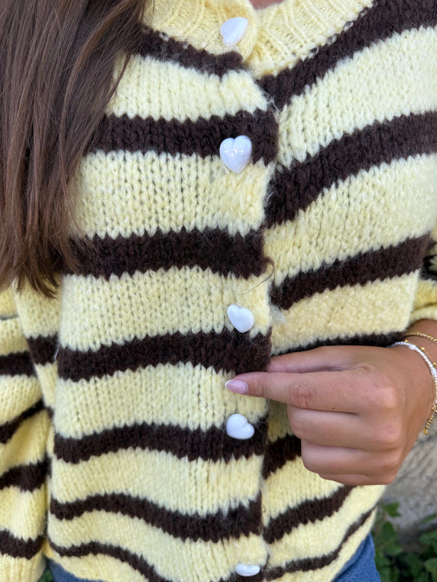 Cardigan "BrownStripe" Pastellgelb