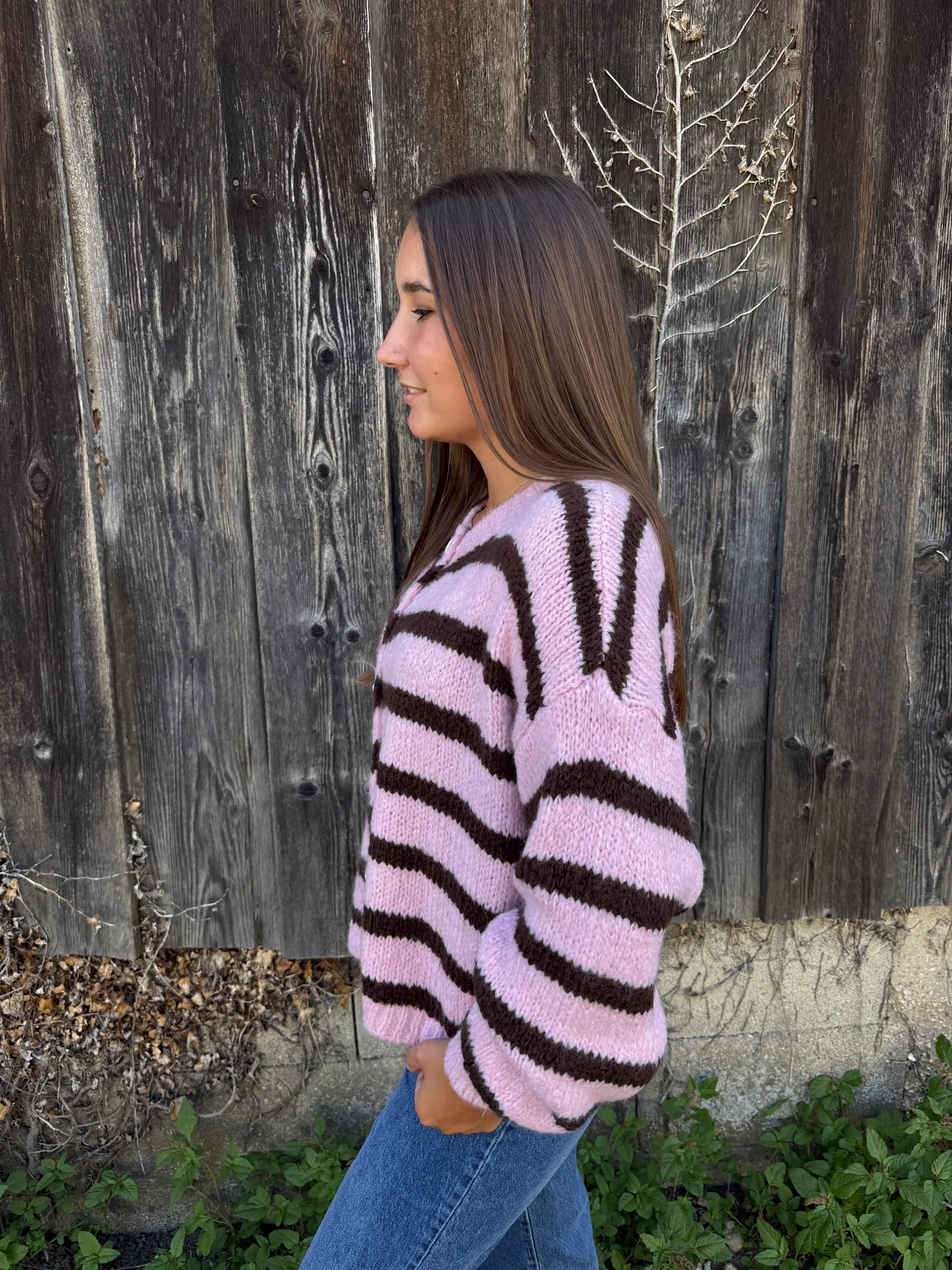 Cardigan "BrownStripe" Rosa