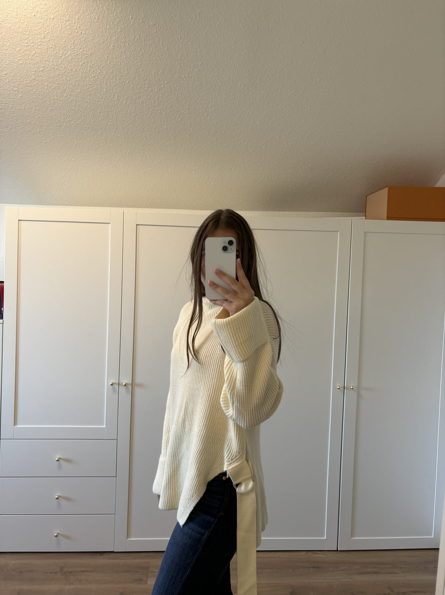 Oversize-Pullover mit Stehkragen Winterweiß