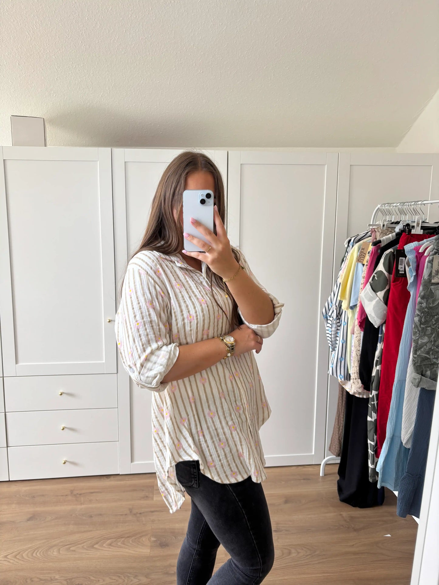 Musselinbluse "Flower" Taupe