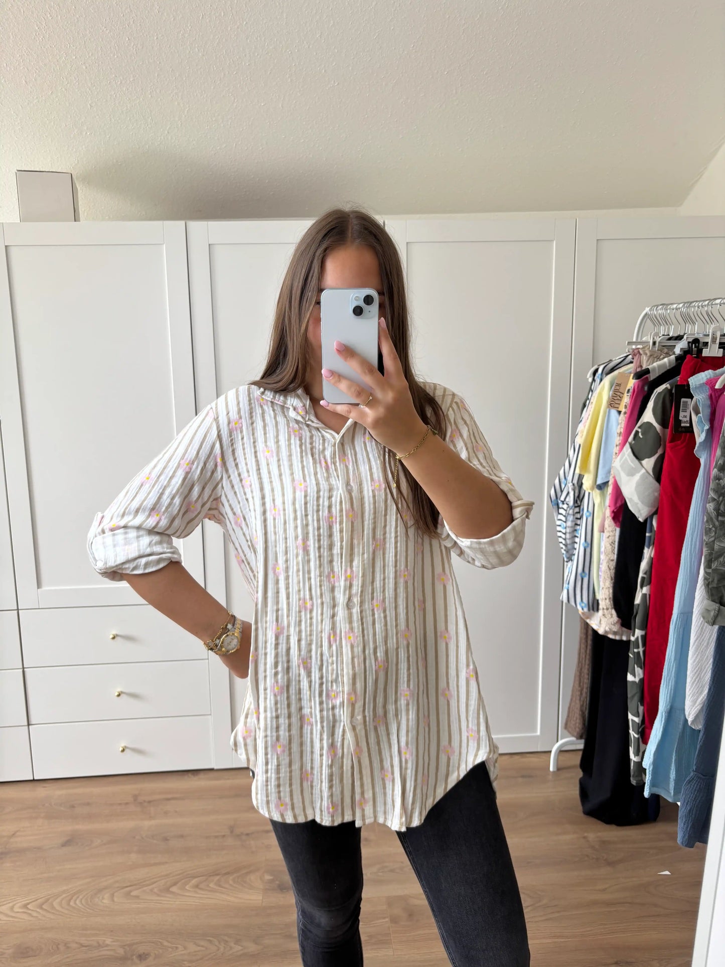 Musselinbluse "Flower" Taupe