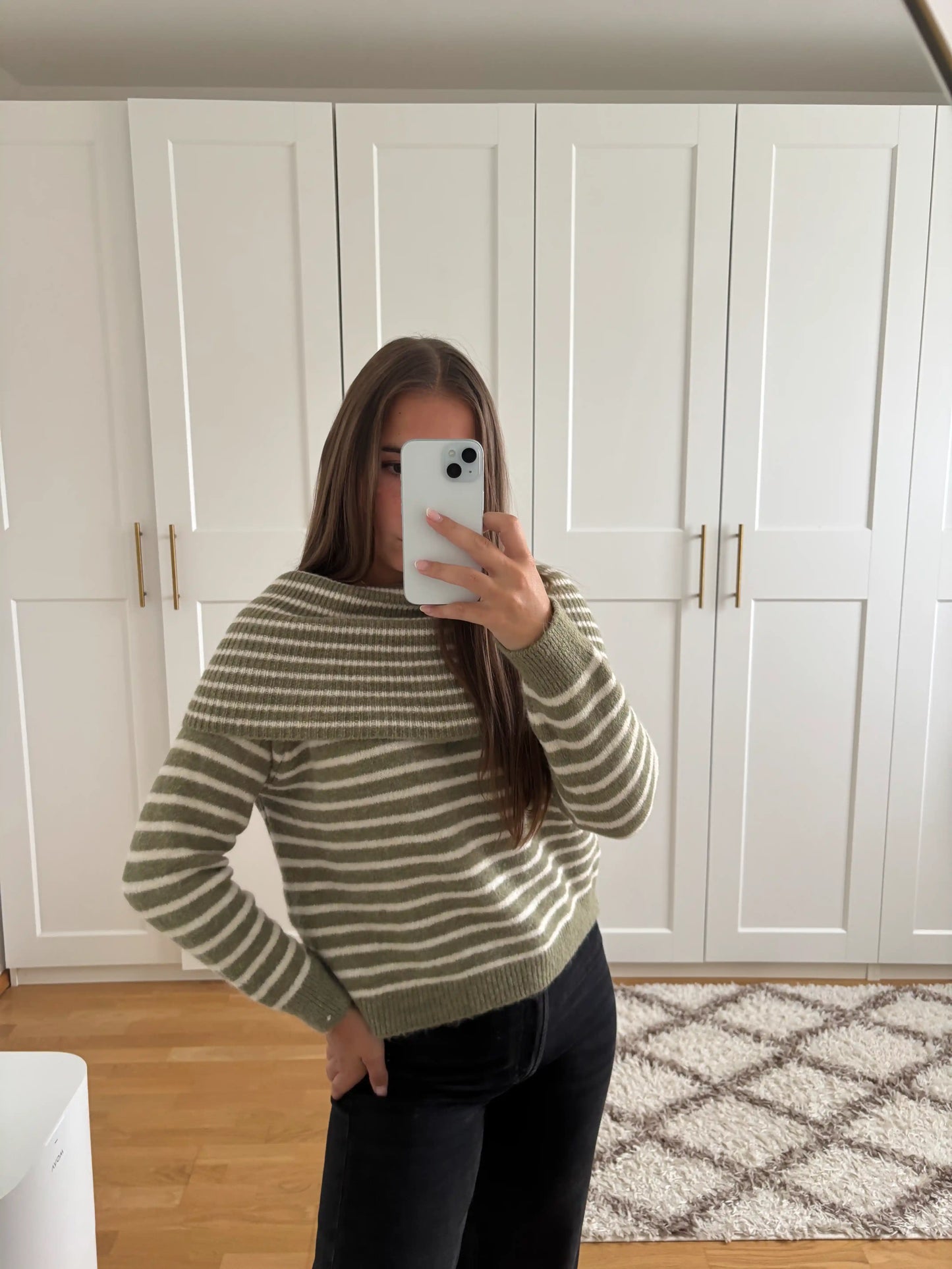 Off-Shoulder-Pullover "Streifen" Grün