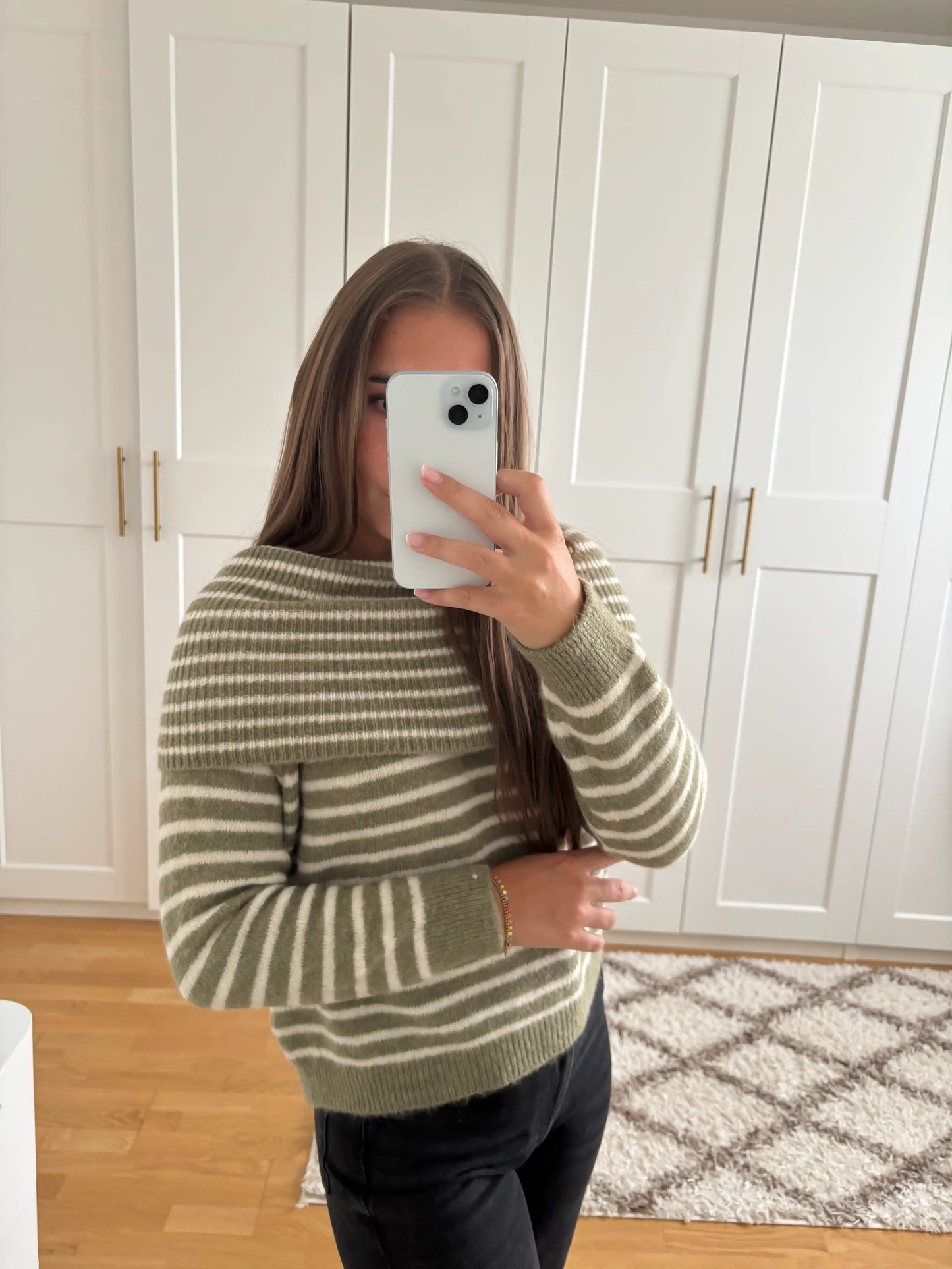 Off-Shoulder-Pullover "Streifen" Grün