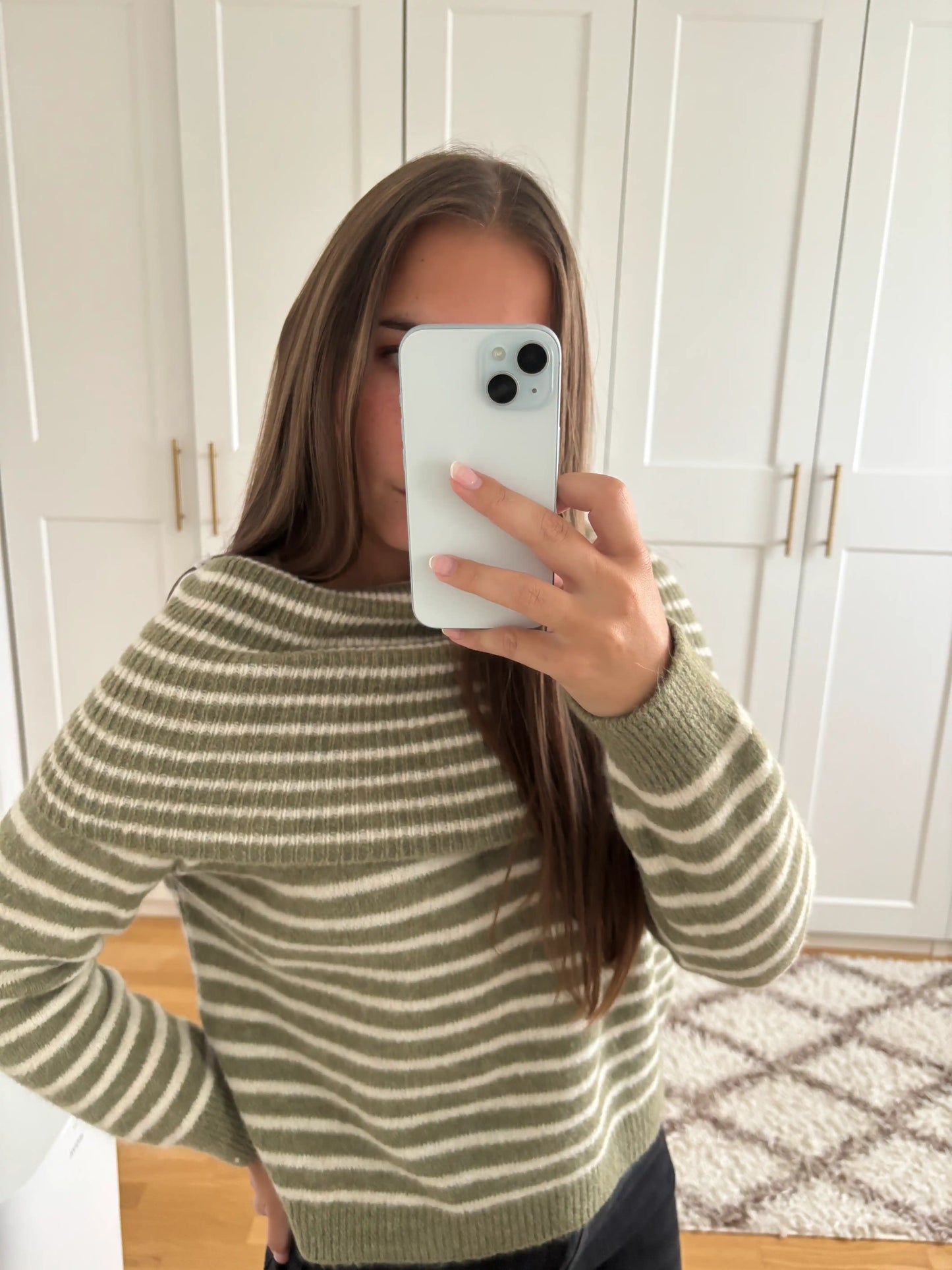 Off-Shoulder-Pullover "Streifen" Grün