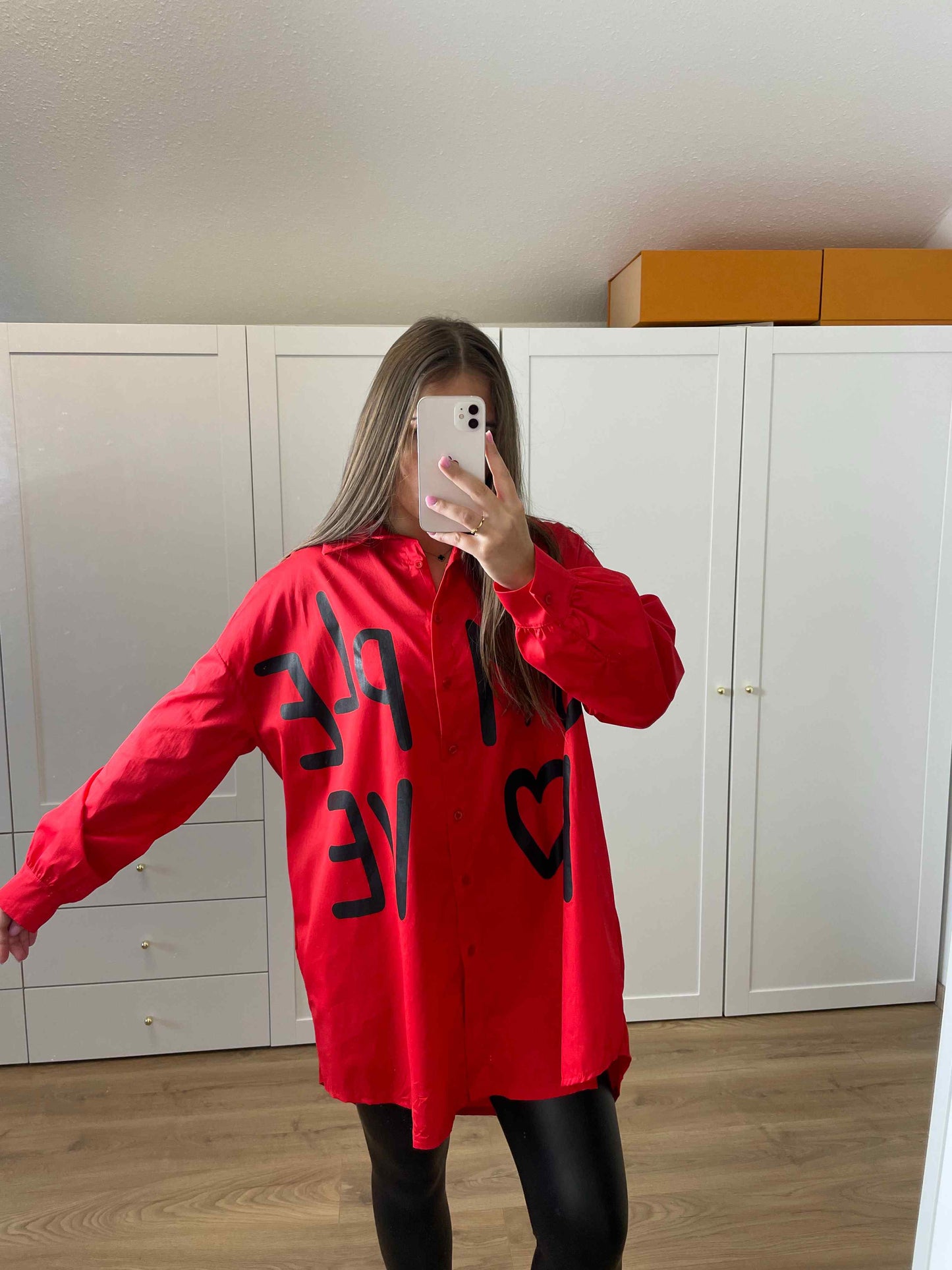 Longbluse "Love" Rot