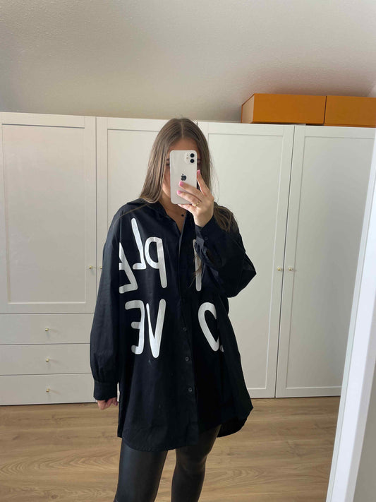 Longbluse "Love" Schwarz