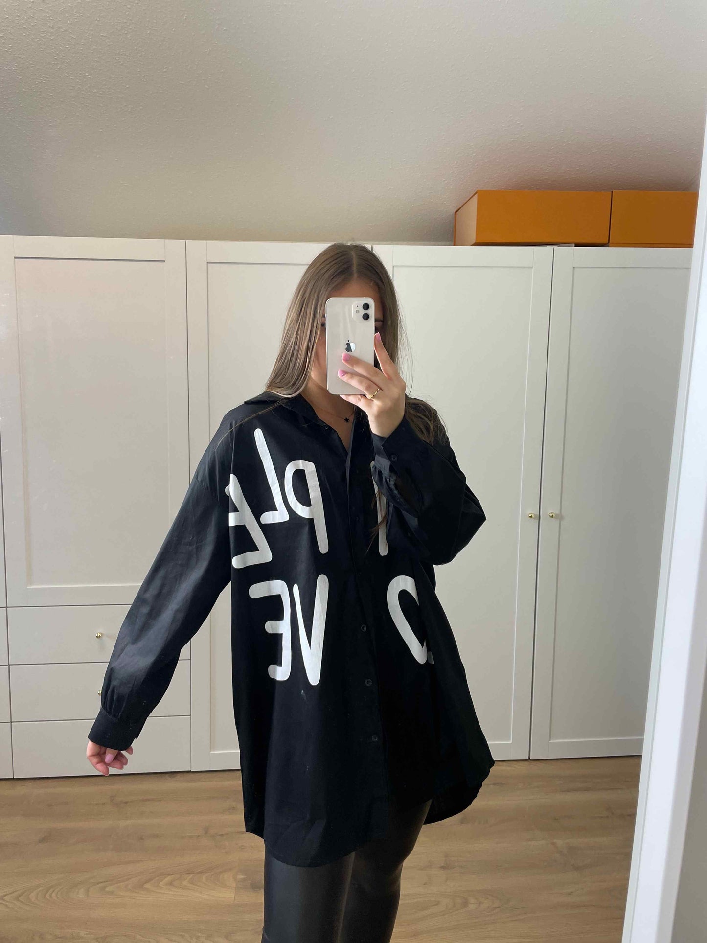 Longbluse "Love" Schwarz