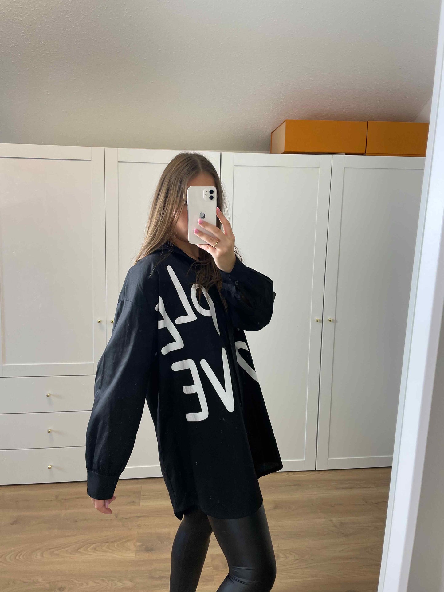 Longbluse "Love" Schwarz