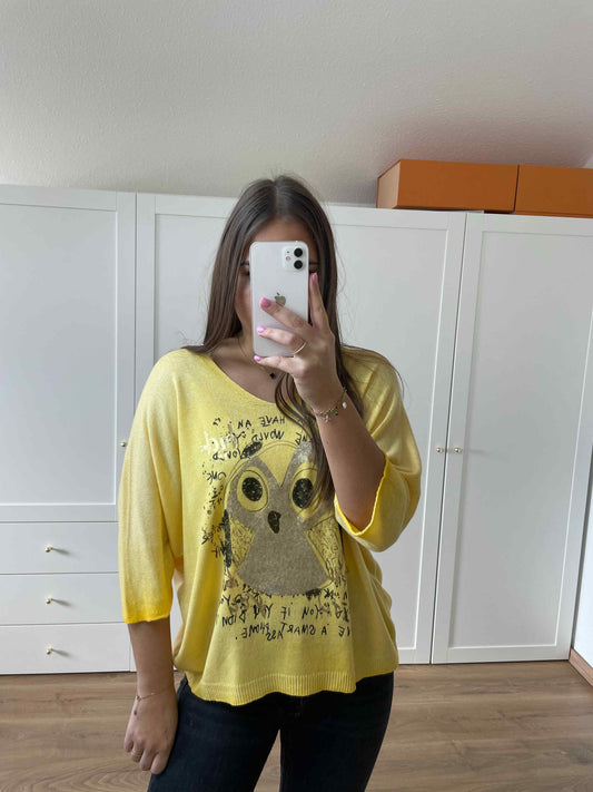 Pullover "Eule" Gelb