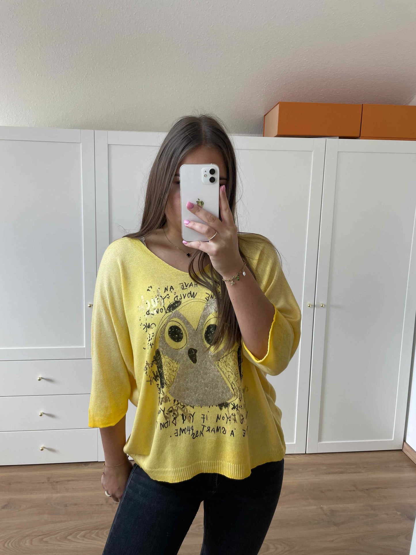 Pullover "Eule" Gelb