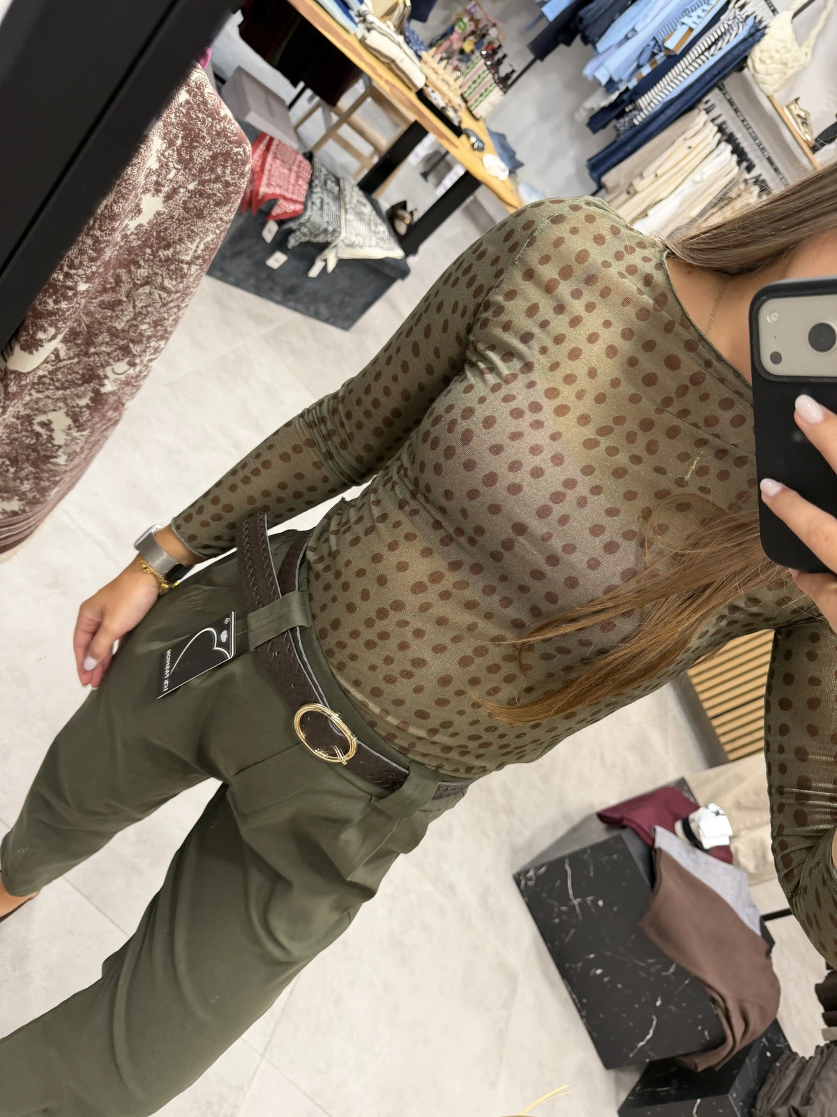 Langarmshirt "Dots Cashemire" Olive