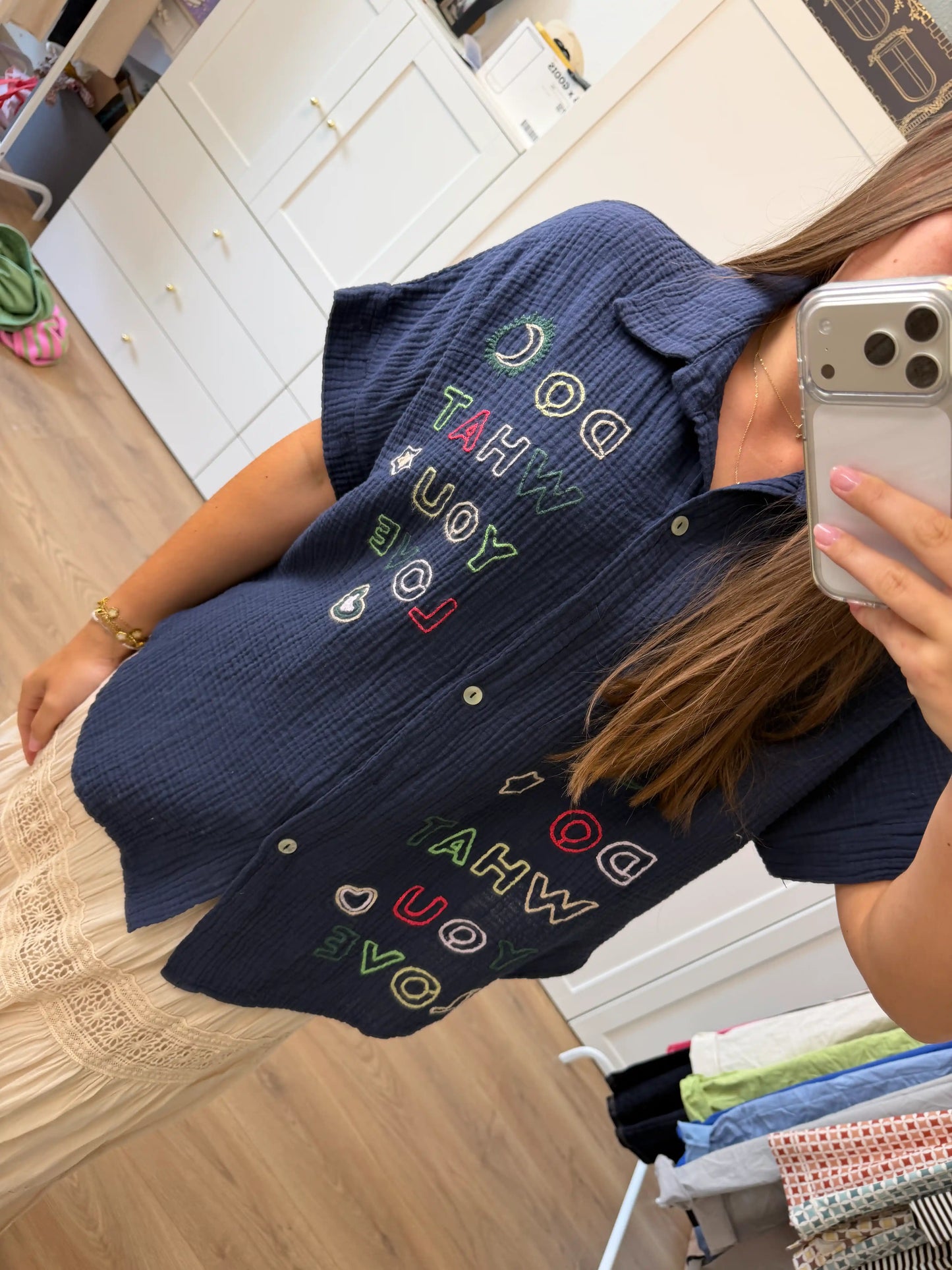 Musselinbluse "Dowhatyolove" Navy