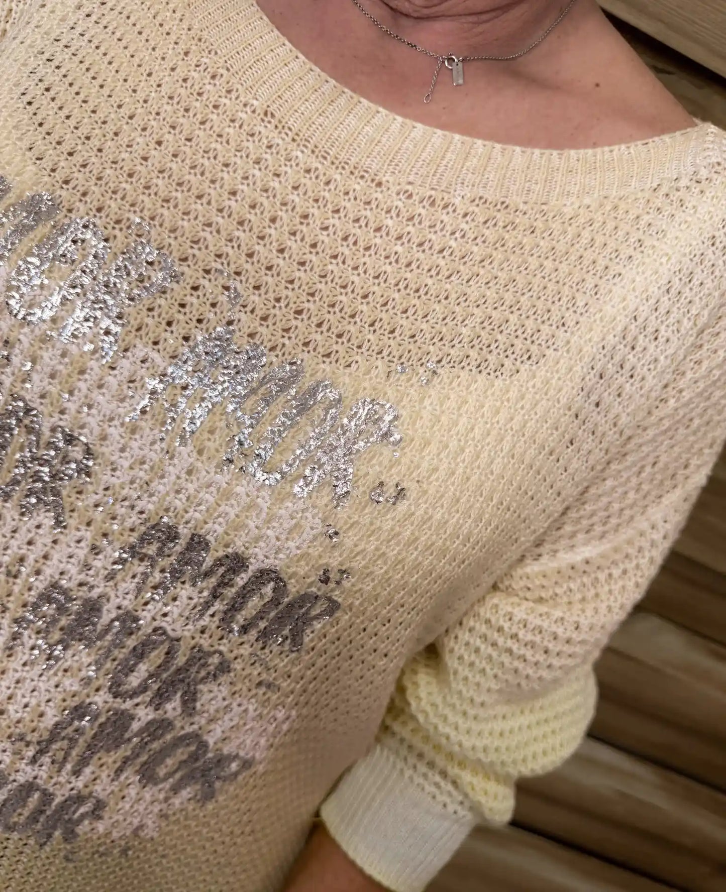 Pullover "Silberschrift" Pastellgelb