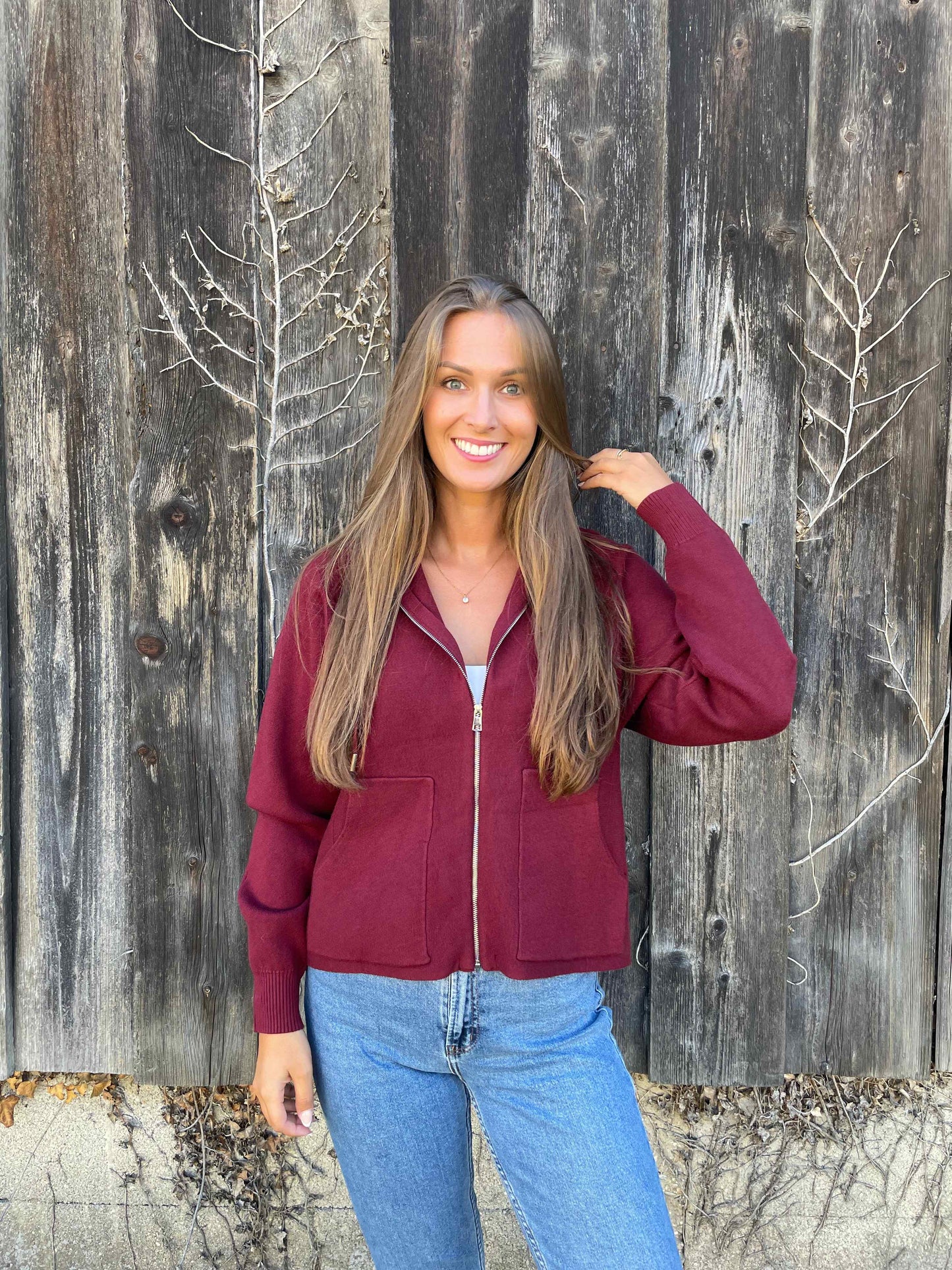 Kapuzenjacke "Cozy Zip" Weinrot