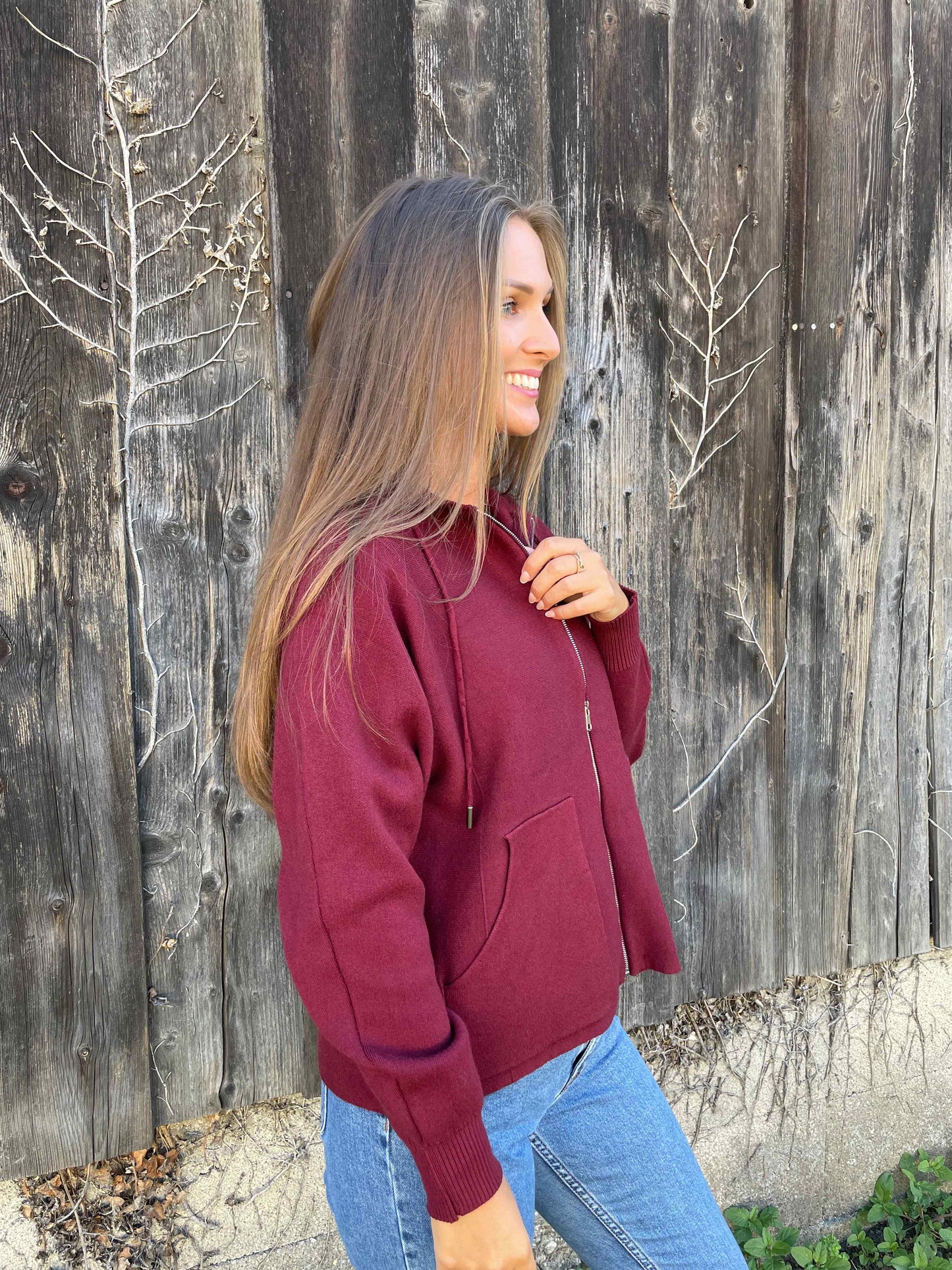 Kapuzenjacke "Cozy Zip" Weinrot