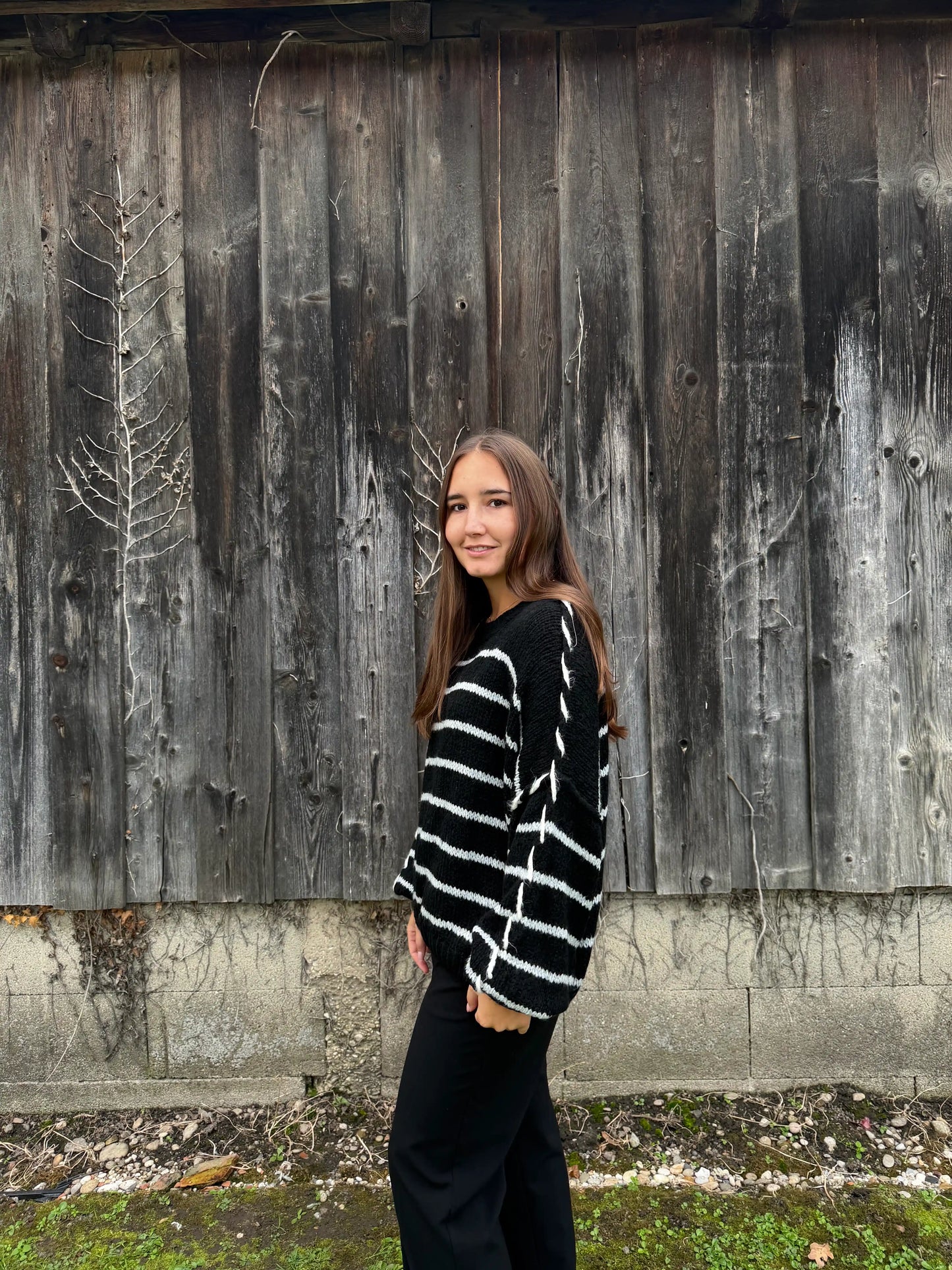 Oversize Pullover "Stripe" Schwarz
