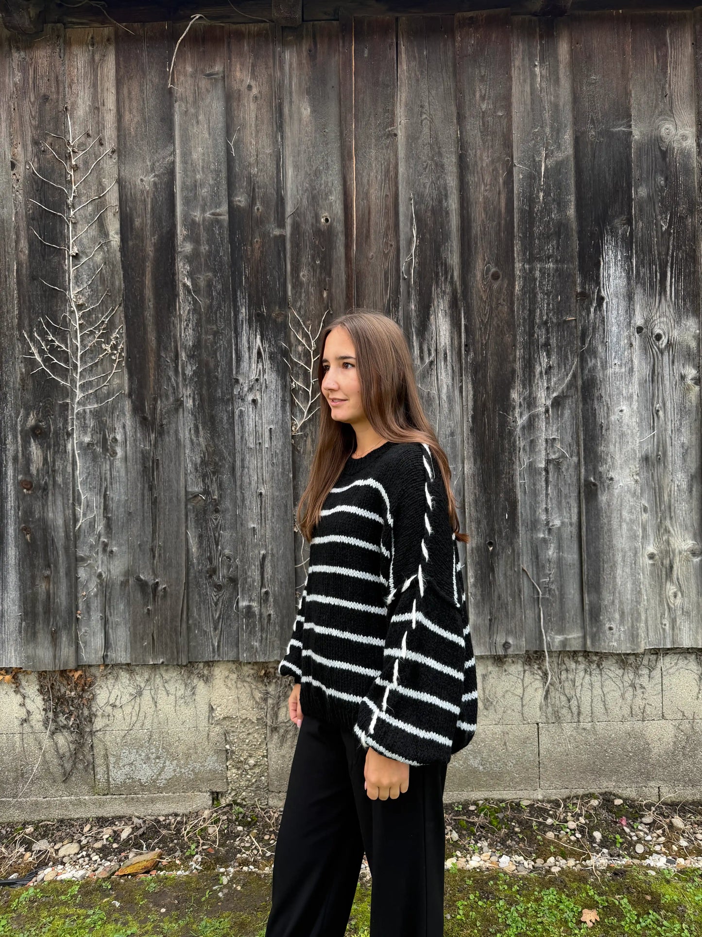 Oversize Pullover "Stripe" Schwarz