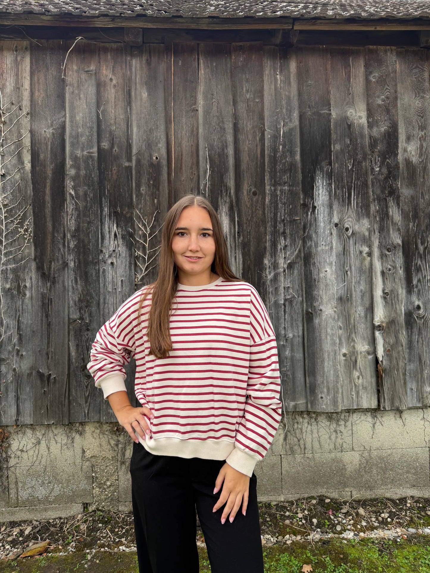 Pullover "Cozystripe" Weinrot