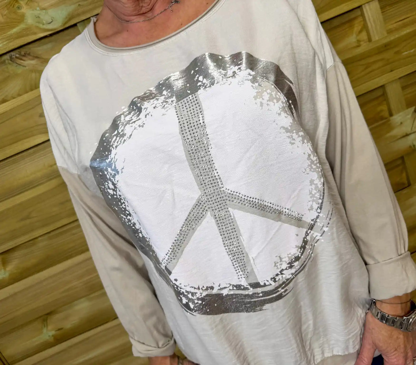 Langarmshirt "Peace" Beige