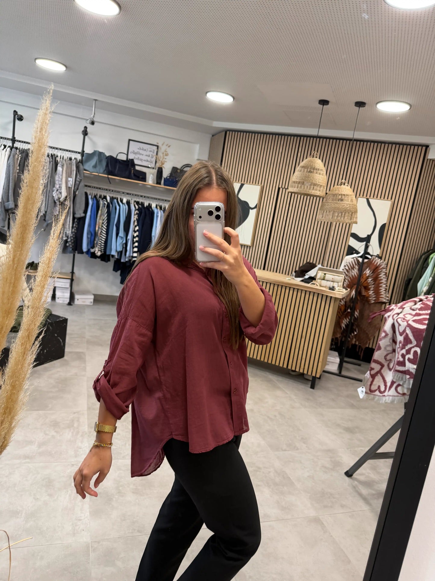 Baumwollbluse "Basic" Weinrot