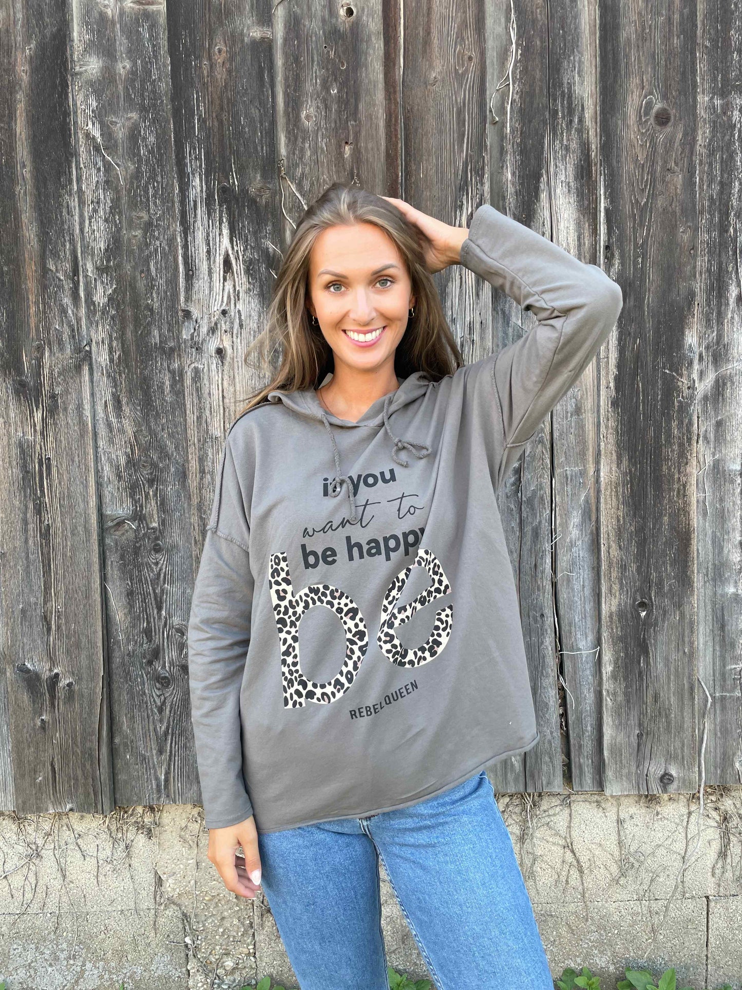 Kapuzenpullover "be happy" Taupe