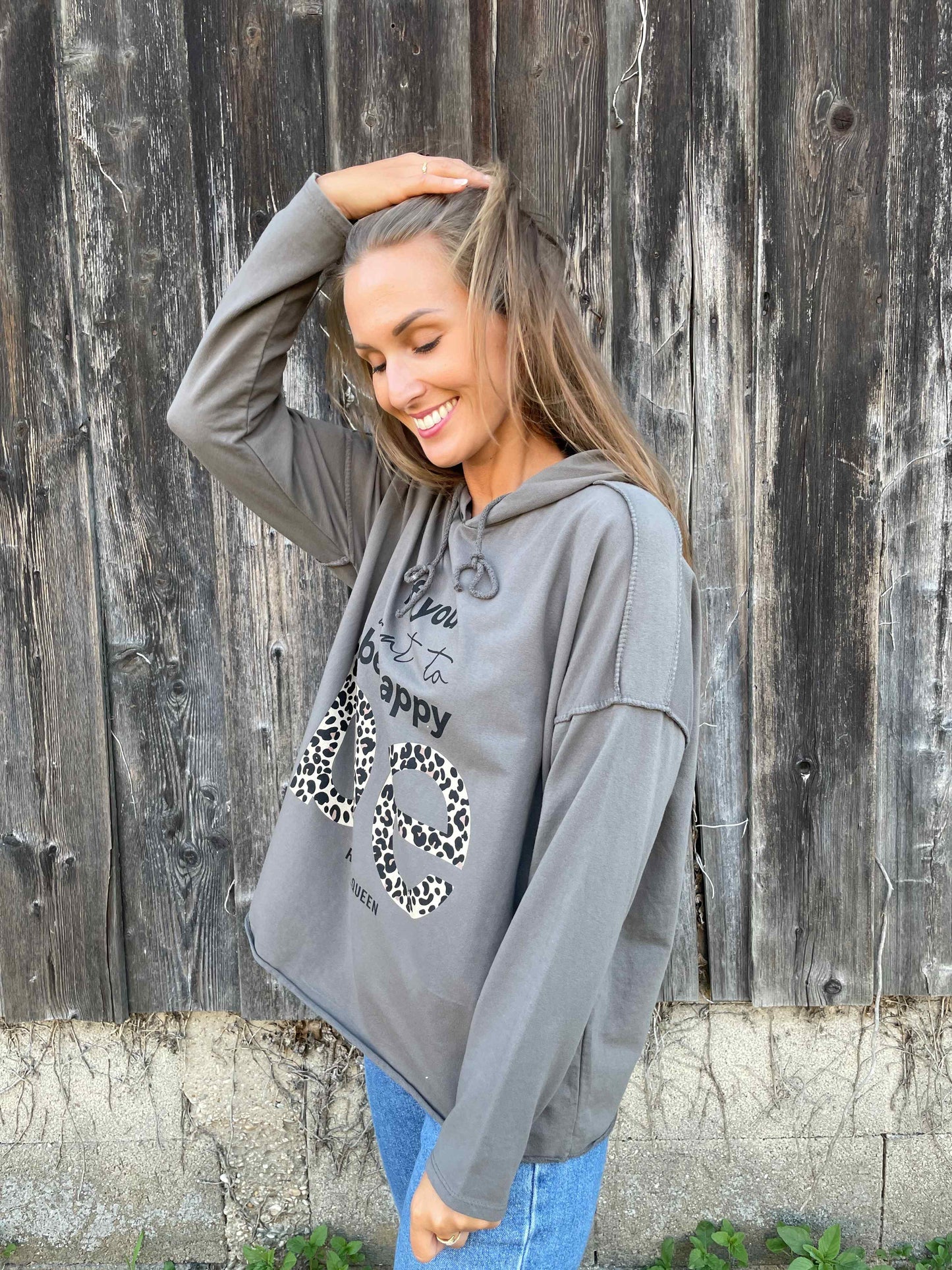 Kapuzenpullover "be happy" Taupe