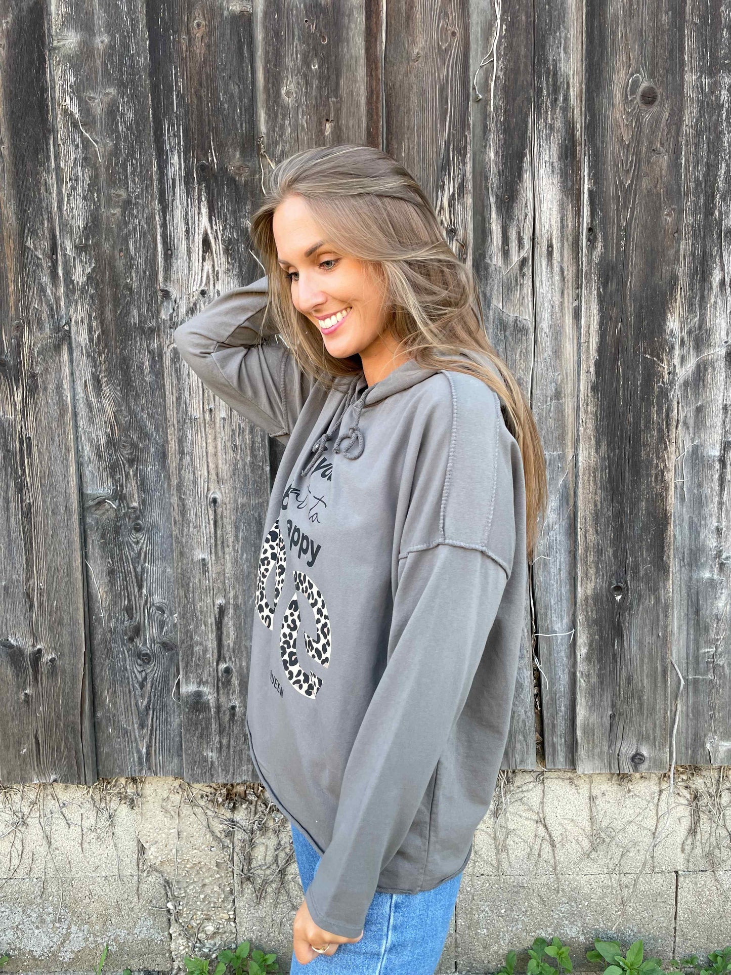 Kapuzenpullover "be happy" Taupe